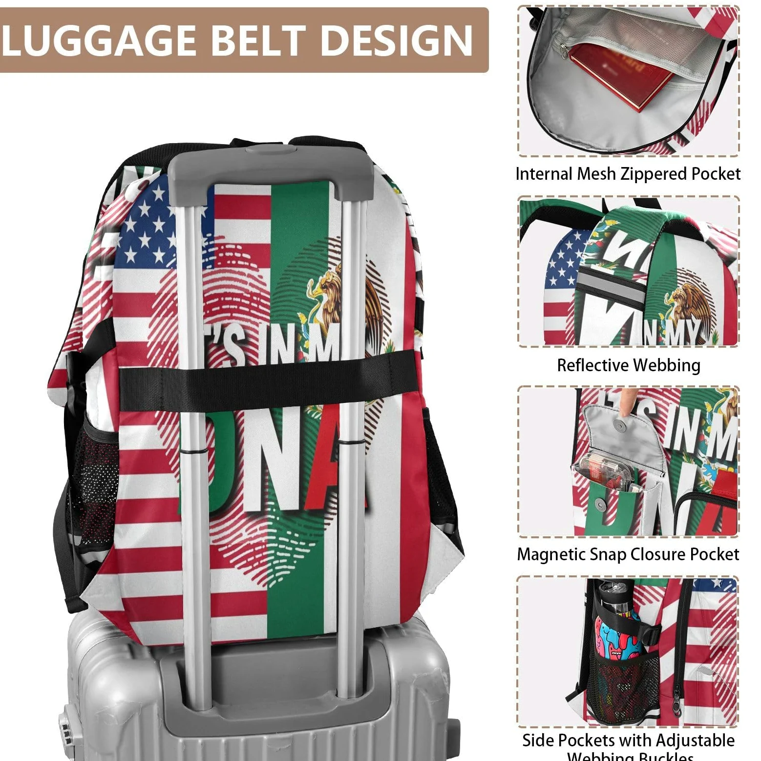 Zaini da viaggio con bandiera messicana Dna Usa, 44,5 cm