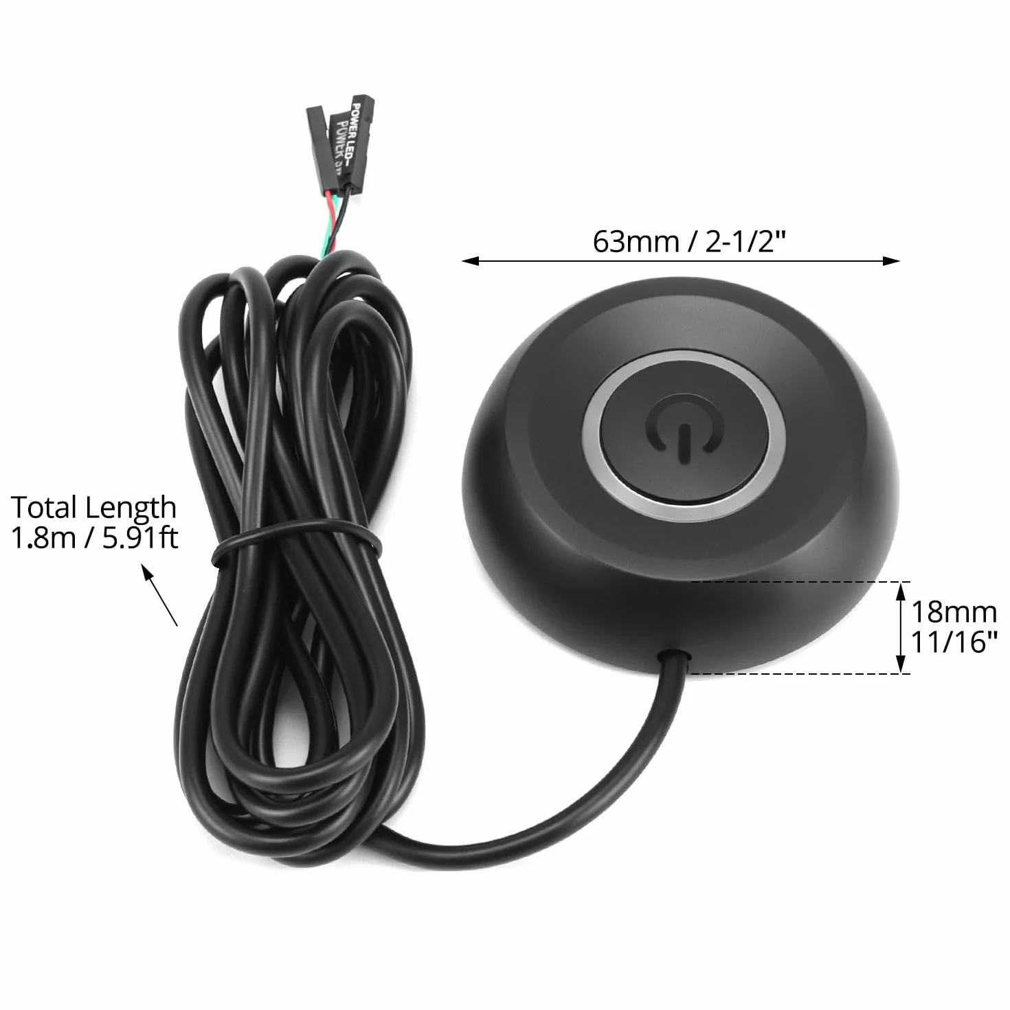 QWORK Interruttore di alimentazione PC esterno con display LED, cavo 1.8 m, nero