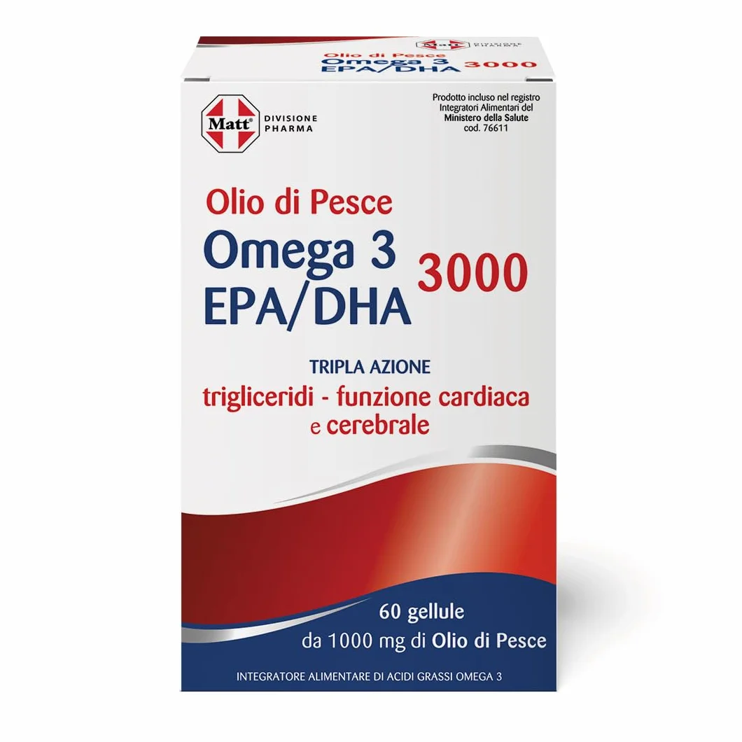 Olio di Pesce Omega 3 EPA/DHA 3000 Integratore Alimentare per Funzione Cardiaca e Celebrale 60 Capsule