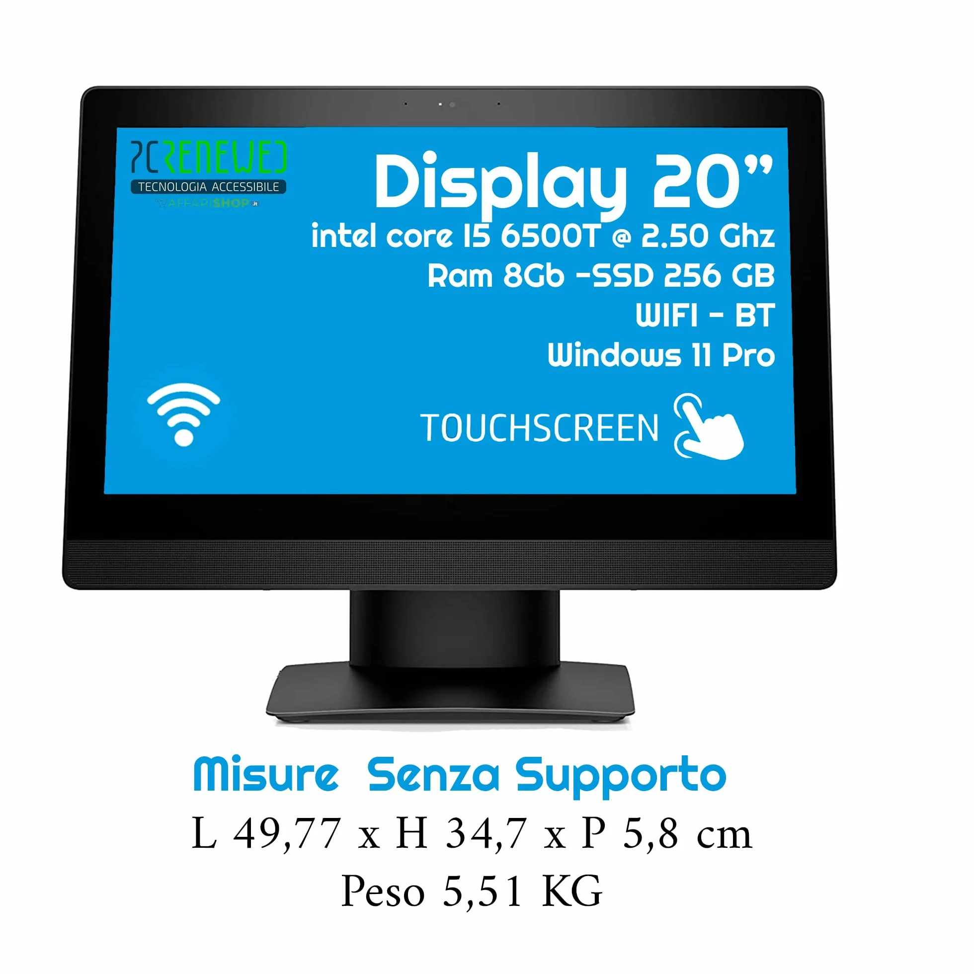 PcRenewed All-in-One Touch Screen Intel I5 6500 8GB SSD 240 Windows 11 Desktop 20" Wi-Fi - PC Fisso completo (Ricondizionato) (Solo PC)
