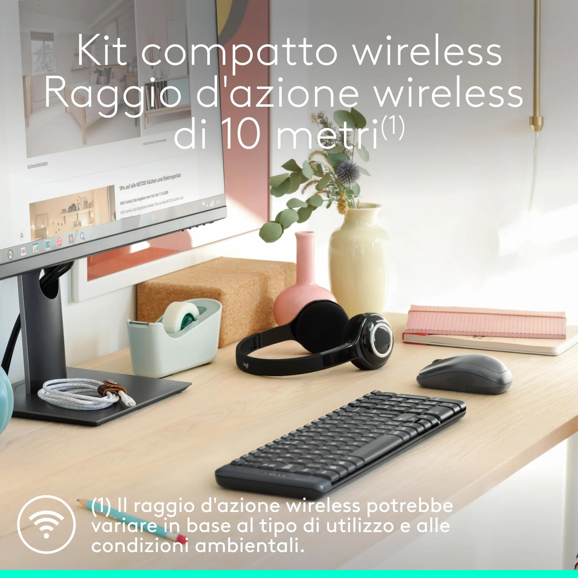 Logitech MK220 Combo Tastiera e Mouse Wireless Compatti per Windows, 2,4 GHz Wireless con Ricevitore USB Unifying, Durata Batteria di 24 Mesi, Compatibile con PC, Laptop, Layout Italiano QWERTY - Nero