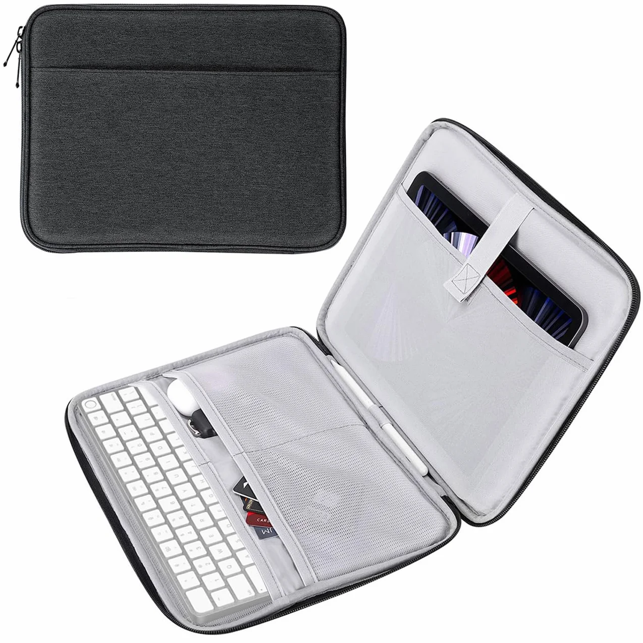 MoKo Custodia per Tablet da 13 Pollice, Custodia Morbida con Multitasche per 13" iPad Pro M4 2024, 13" iPad Air M2 2024, iPad Pro 12.9 M2 2022/2021/2020/2018,Surface Laptop Go 12.4",Nero & Grigio
