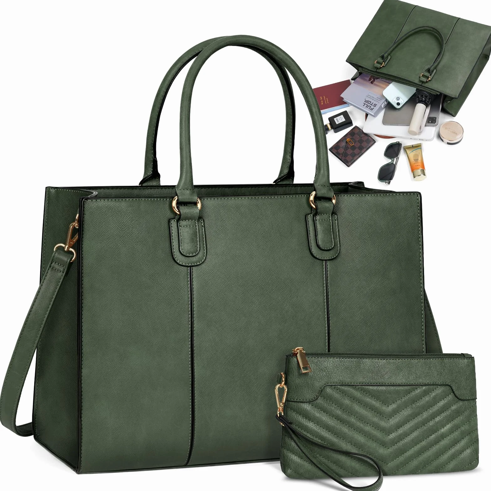 NEWHEY Borsa Donna 15,6 Pollici Laptop Grande Borsa Da Lavoro Tote con Frizione Borsa Cartella in Pelle PU Borsa a Spalla per Scuola Borsa a Tracolla Messenger Ufficio Viaggi Affari