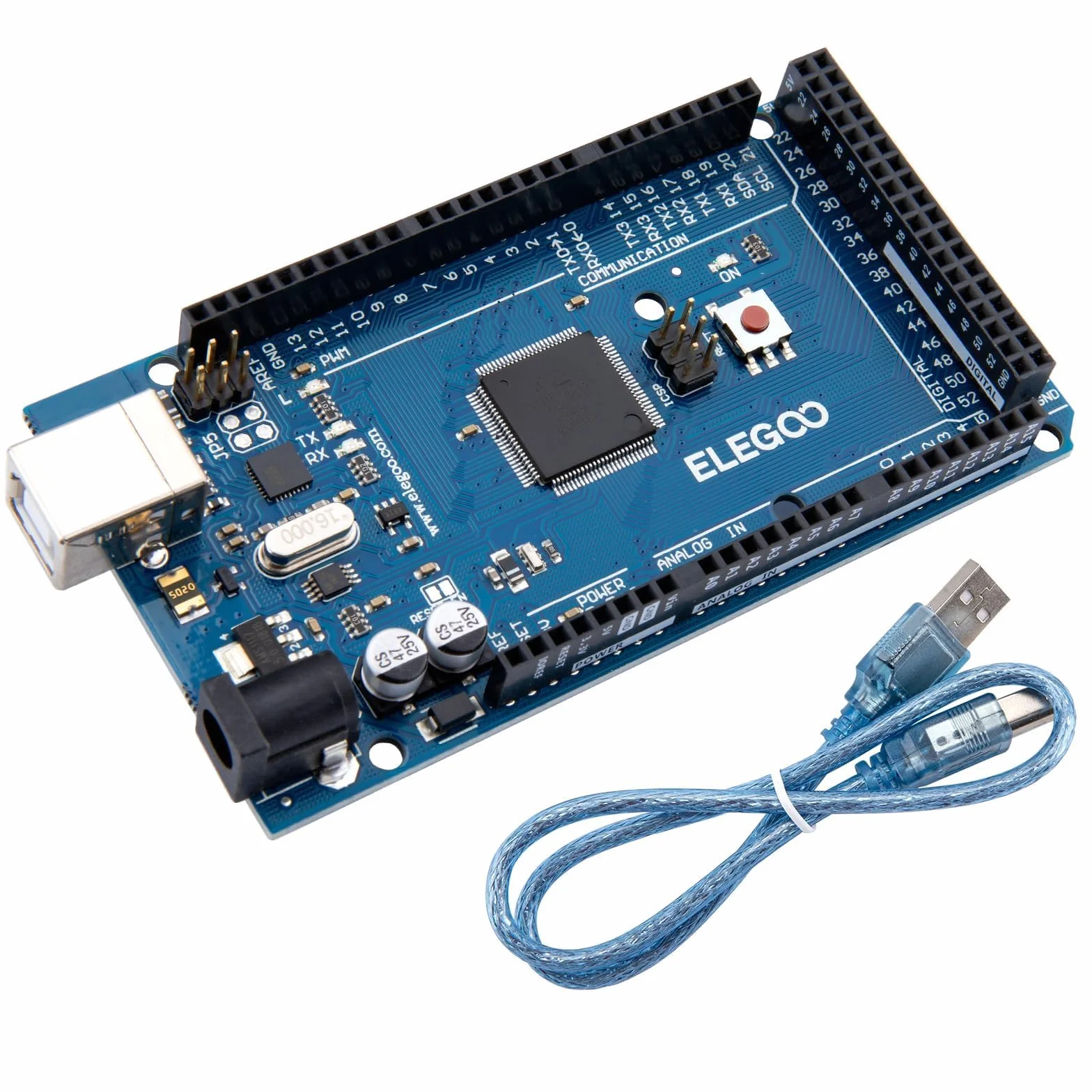 ELEGOO Mega 2560 R3 Scheda di Microcontrollore Compatibile con Arduino IDE con Microcontroller Basata con USB Cavo Blu Versione Mega Kit