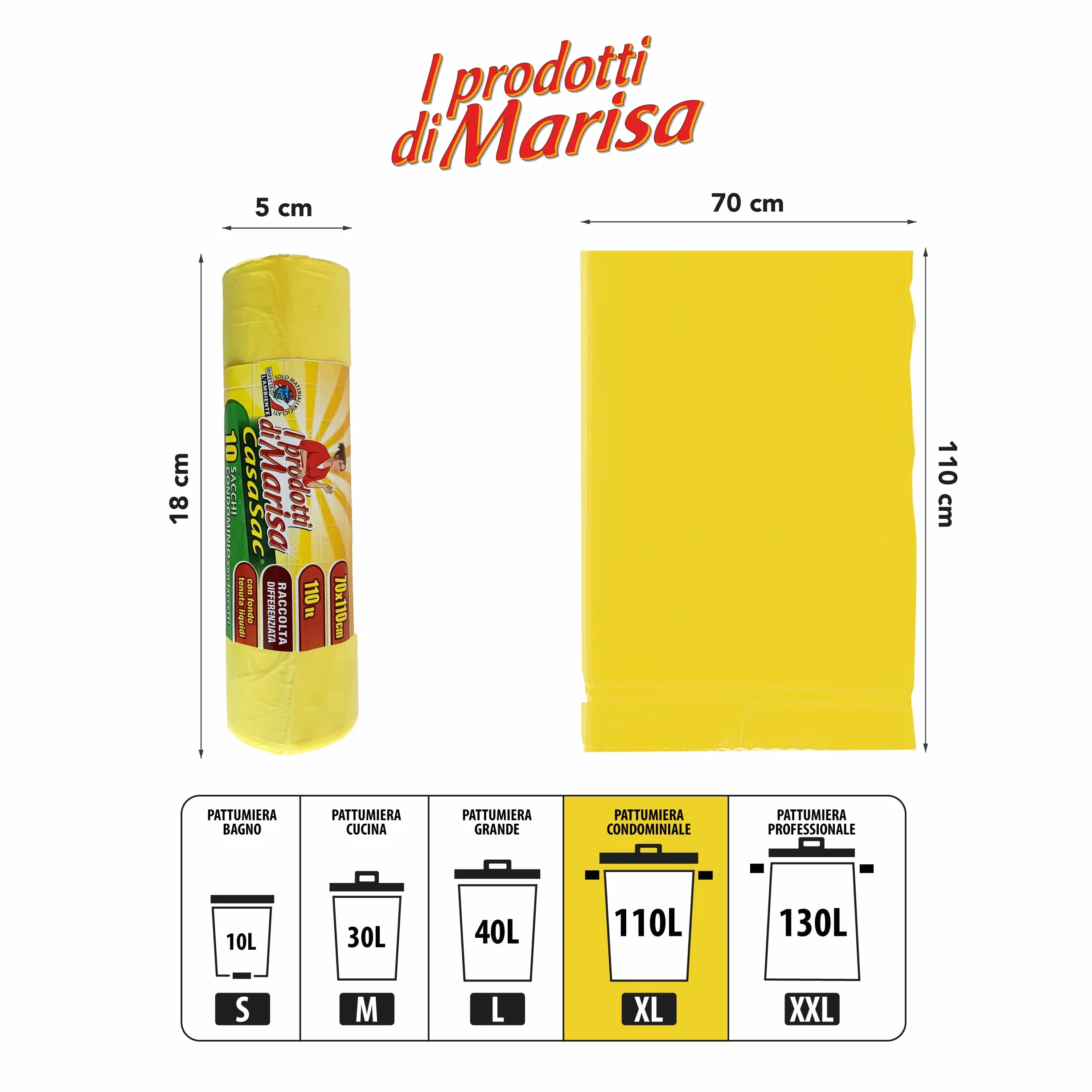 Sacchetti Spazzatura 110L 240 Pz 70x110 cm Antiforo Raccolta Differenziata Esterno Interno Giallo