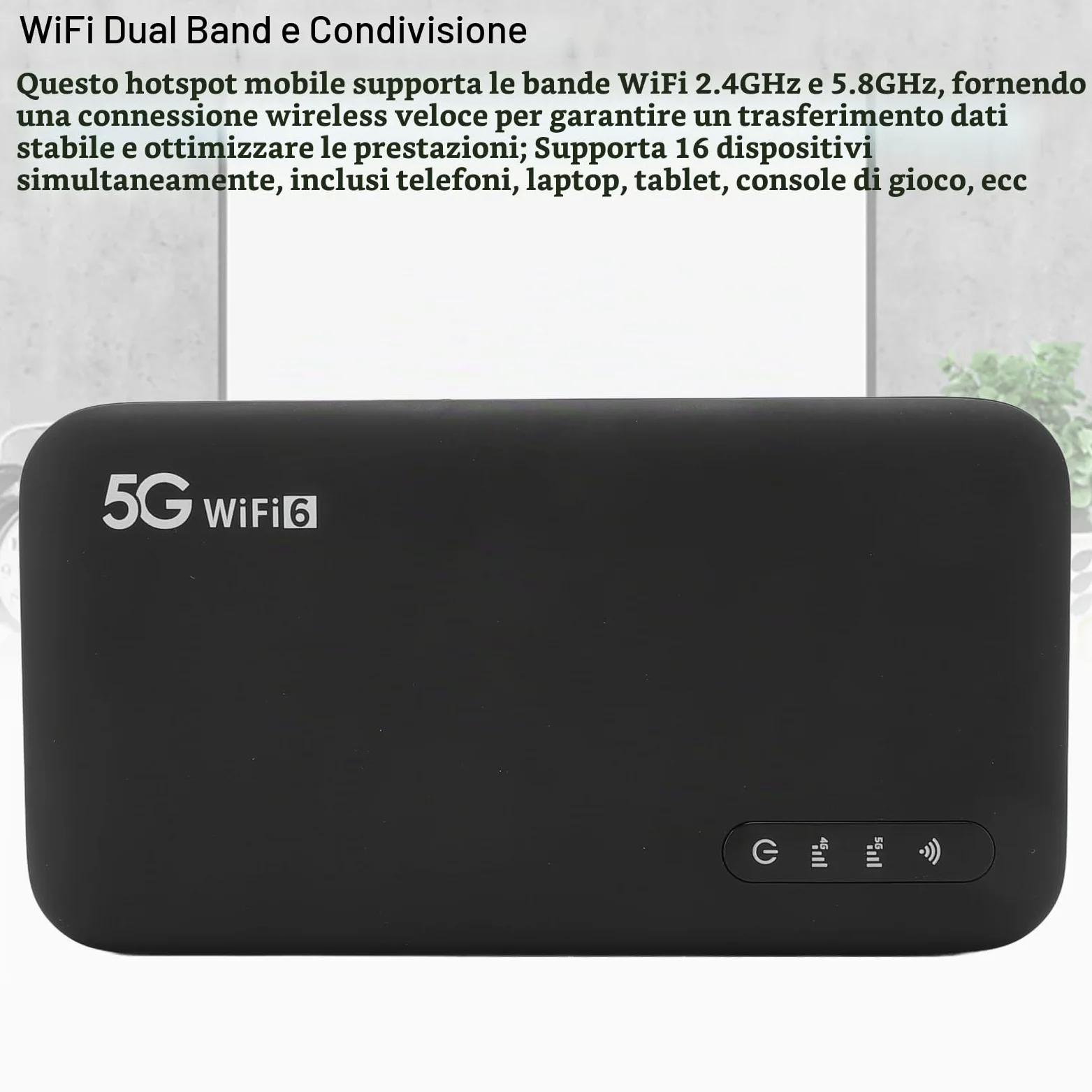 5G Mobile Hotspot WiFi 6, Router Portatile 5G con Slot per Schede SIM, Supporto a 16 Dispositivi da 6100 MAh, Dispositivi Internet Portatili per Viaggi e Utilizzo Domestico