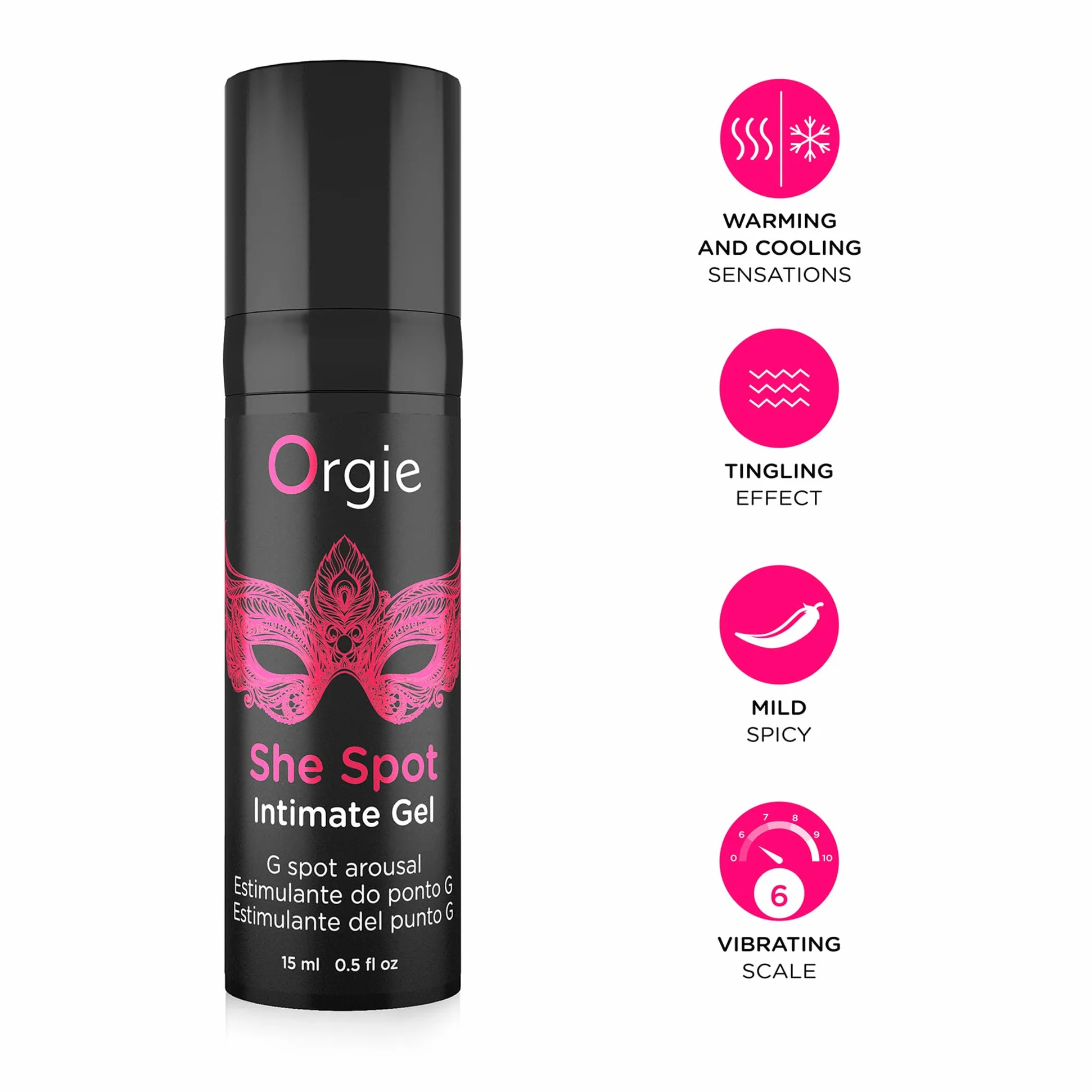 She Spot Intimate Gel Intimo Stimolante Punto G 15 ml Effetto Vibrante Calore Freschezza Tocco Piccante Livello 6 Intensità