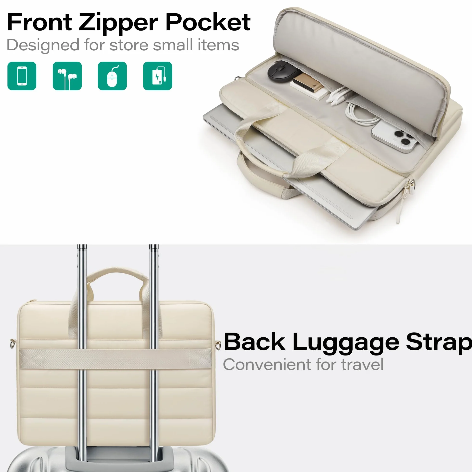 TECOOL Borsa Porta PC Portatile 15.6 16 Pollici, Borsa a Tracolla Custodia Laptop Messenger per 15,6-16 Pollici Acer Asus Lenovo HP Dell, MacBook Pro 16 M5 M4 M3 M2 M1, MacBook Pro 15 - Beige