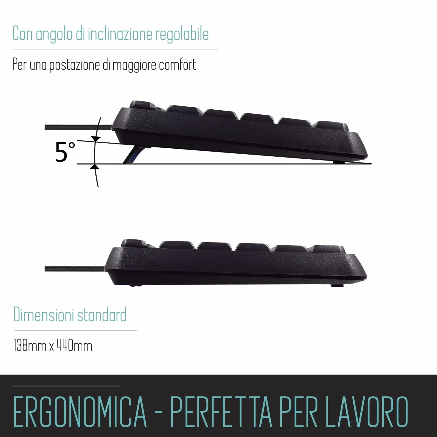 Ewent Tastiera Cablata USB Digitazione Silenziosa Layout QWERTY Italiano PC Notebook Cavo 1.5m Nera