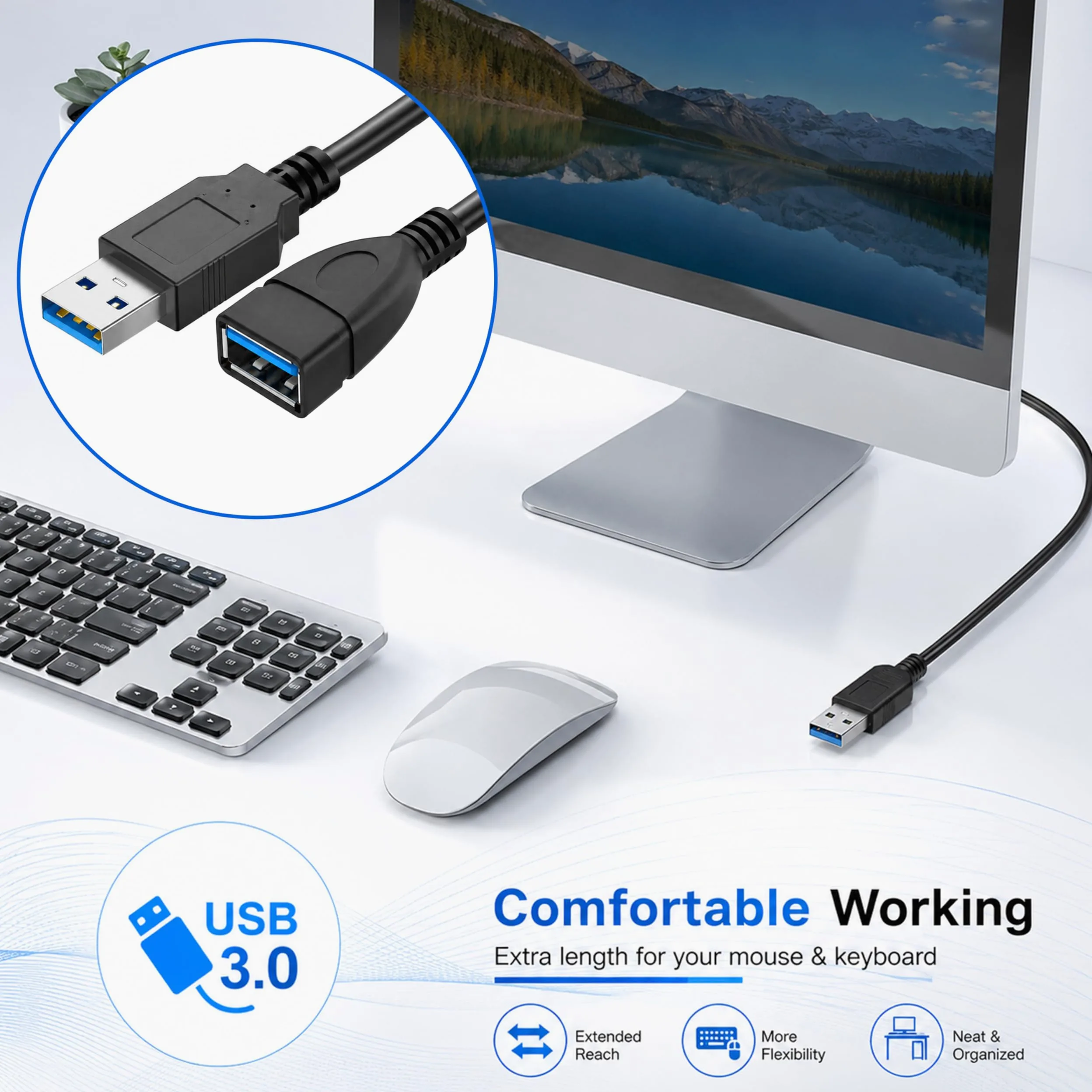 SaiTech IT Breve Durata 1 Piedi del USB 3.0 Extension Cable, USB 3.0 Un Maschio a Femmina Extender Cable Nero 1 Piedi