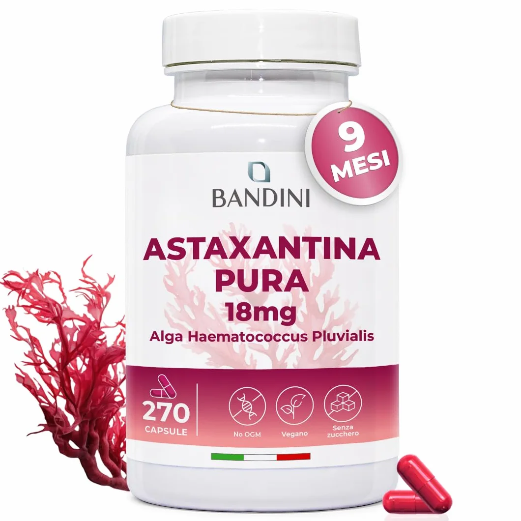 Bandini Astaxantina pura 18 mg 270 capsule antiossidante naturale alga Haematococcus Pluvialis
