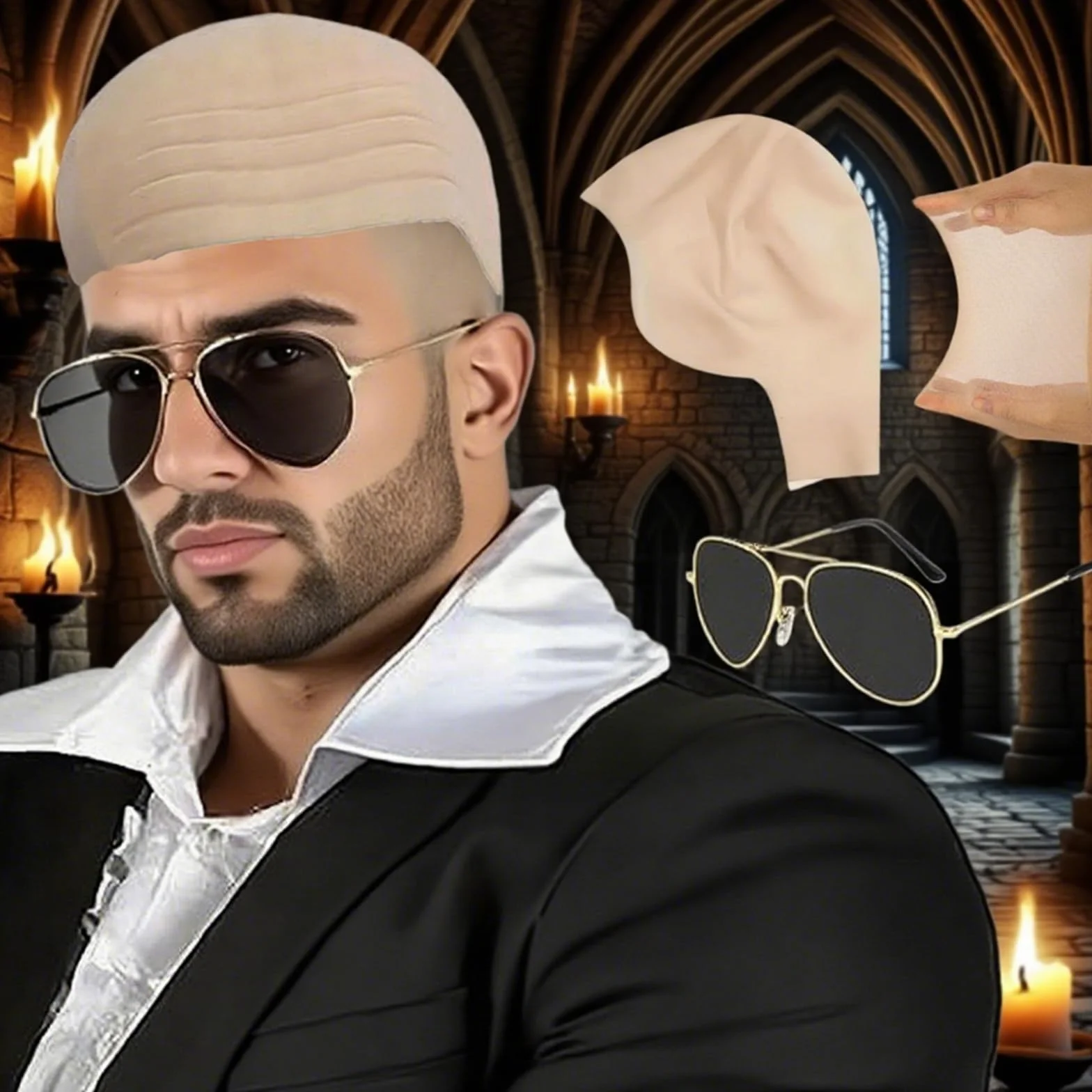 Set di 3 tappi calvi in lattice con retina per capelli, aspetto realistico per Halloween e cosplay