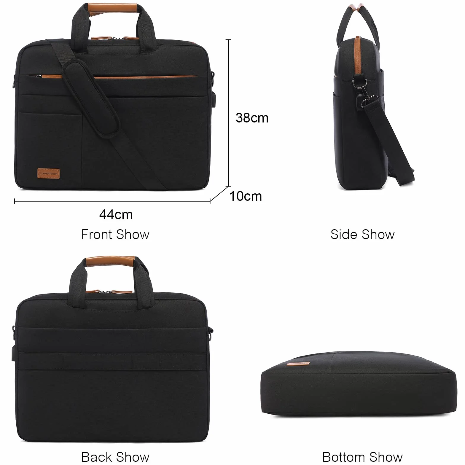 LOVEVOOK borsa per laptop 17 pollici borsa per laptop impermeabile da uomo borsa per notebook valigetta per affari/viaggi/lavoro, nero