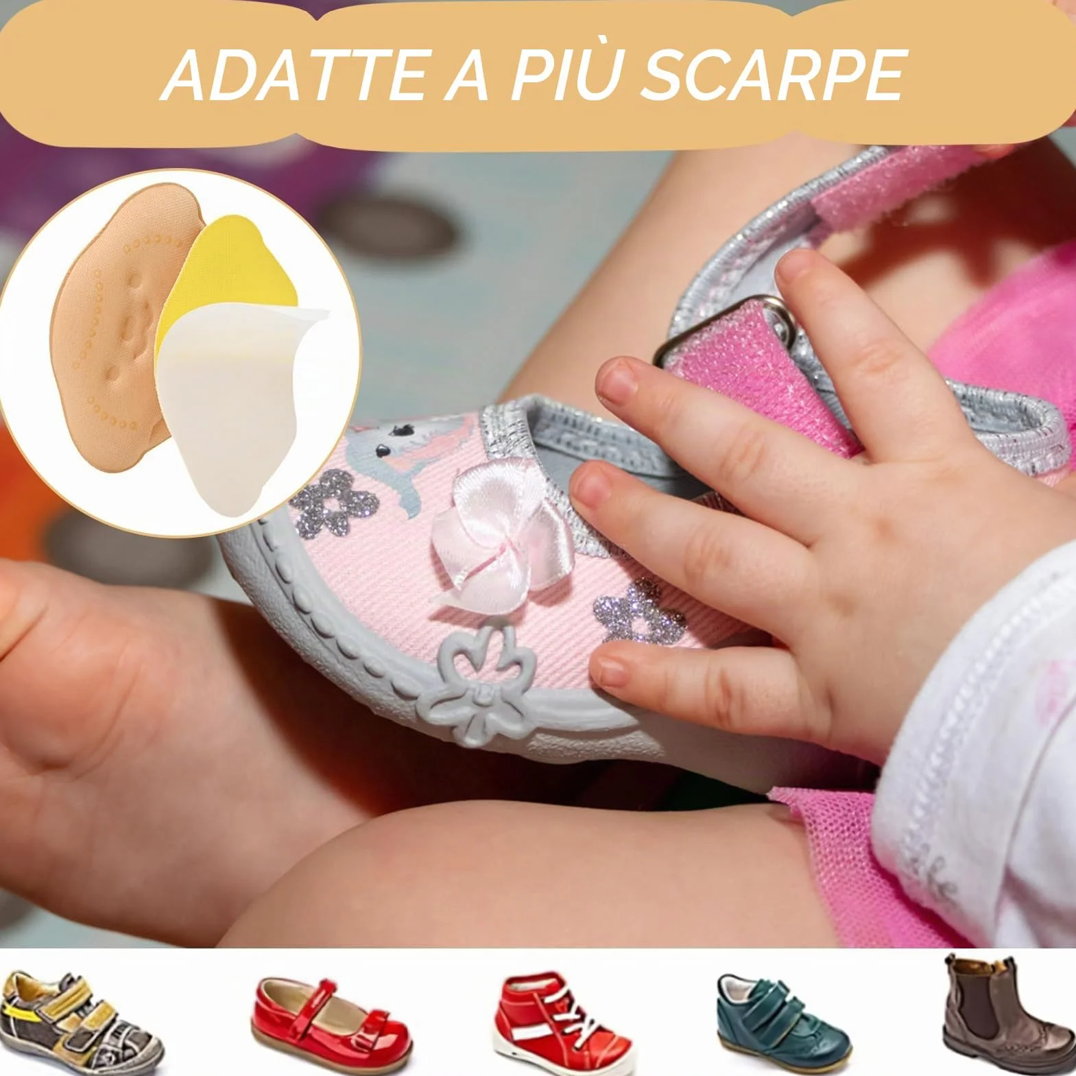 Cuscinetti per Tallone Bambino Set da 6 Pz Ridurre Taglia Scarpe Autoadesivi