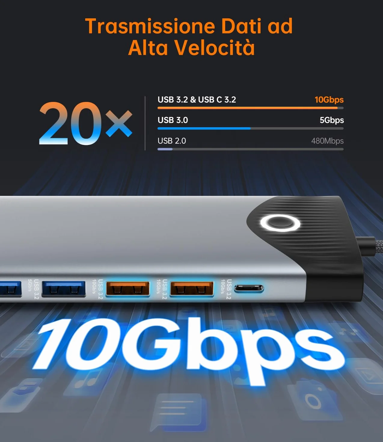 NOVOO Docking Station 15 in 1, Hub USB C - Pulsante On/Off Schermo Esterno, 2 HDMI 4K@60Hz, USB-C/A 10Gbps, VGA, Lettore SD/TF, Ethernet RJ45, PD 100W, Compatibile con MacBook, iPad, Lenovo, Dell