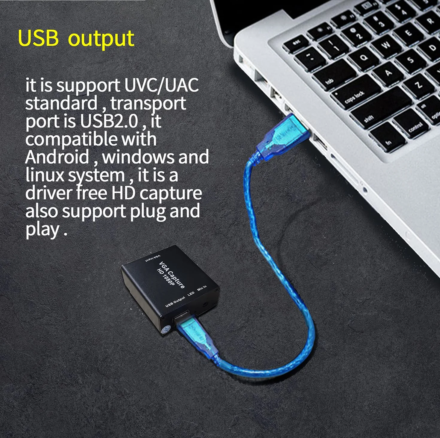 Convertitore video VGA a USB 2.0, dispositivo di acquisizione audio e video, plug-and-play, strumento di acquisizione video HD 1080p senza unità USB per Windows, Linux e Android