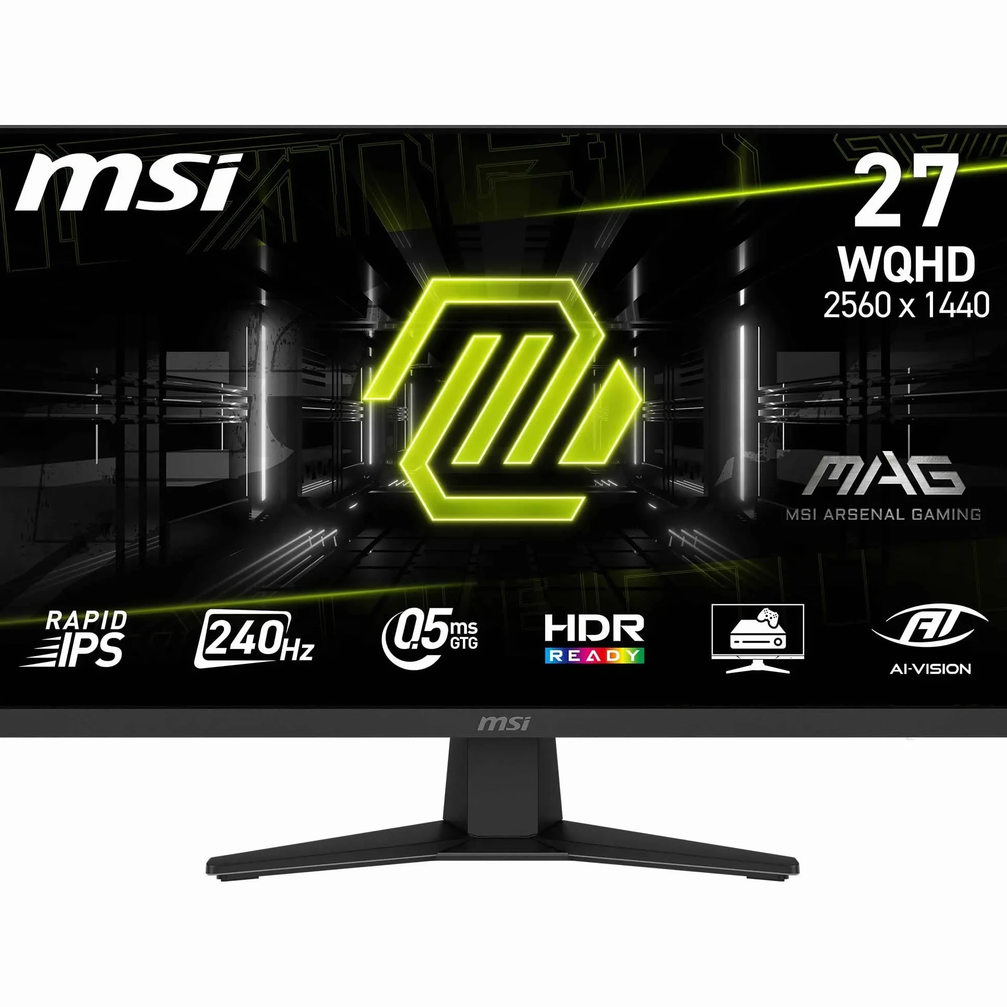msi MAG 274QF X24 Monitor Gaming 27" WQHD – 2560x1440 Rapid IPS, 240Hz, 0,5ms, HDR Ready - AMD FreeSync Premium, Eye Care, AI Vision, HDMI 2.0b, DP 1.4a, Supporto Inclinabile, VESA Mount, Nero