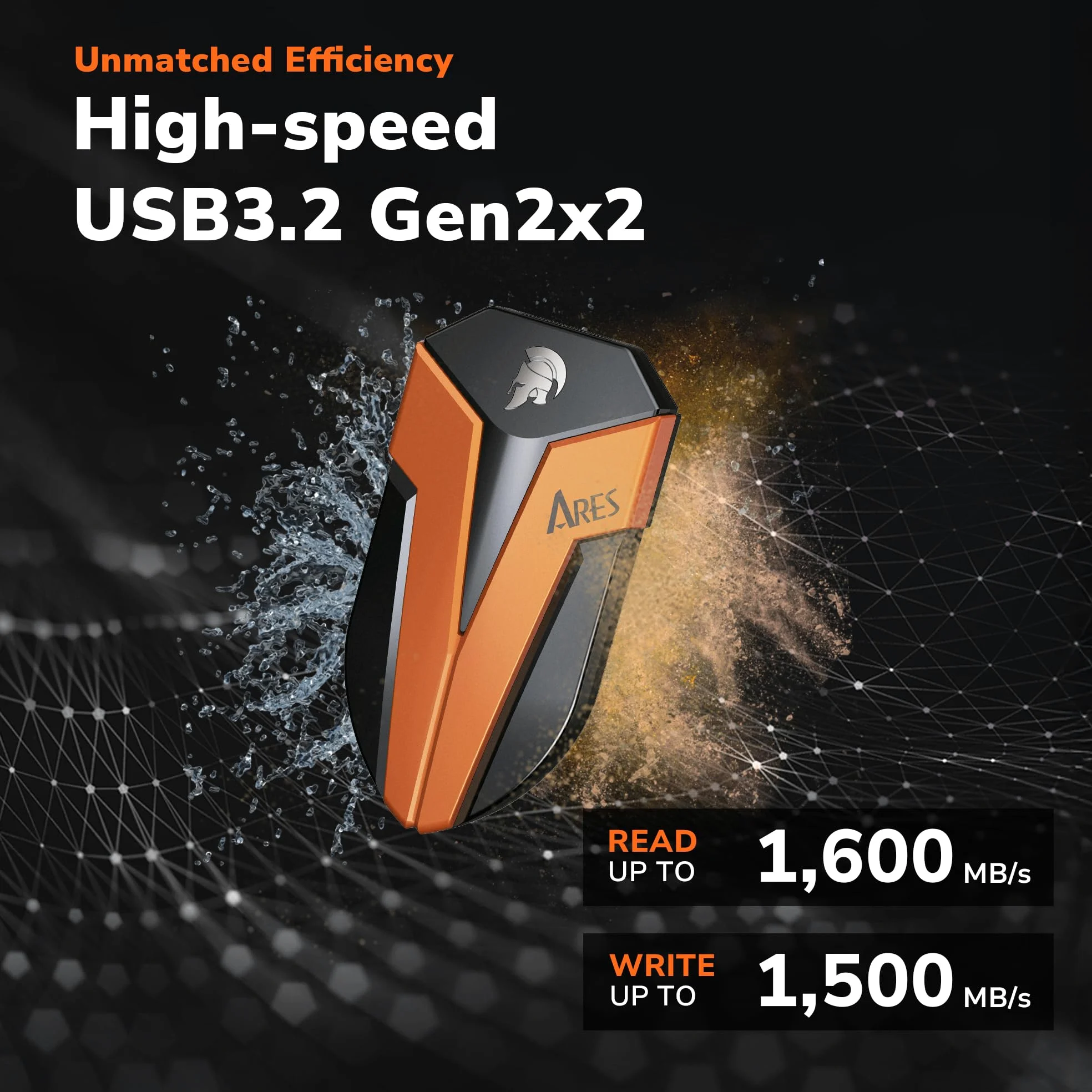 DATO SSD esterno da 4 TB, unità a stato solido esterna SSD portatile USB 3.2 Gen 2x2 Type-C OTG supportato Compatibile con PS5 e Xbox, fino a 1600/1500 MB/s IP67 Impermeabile - ARES Amber Shield