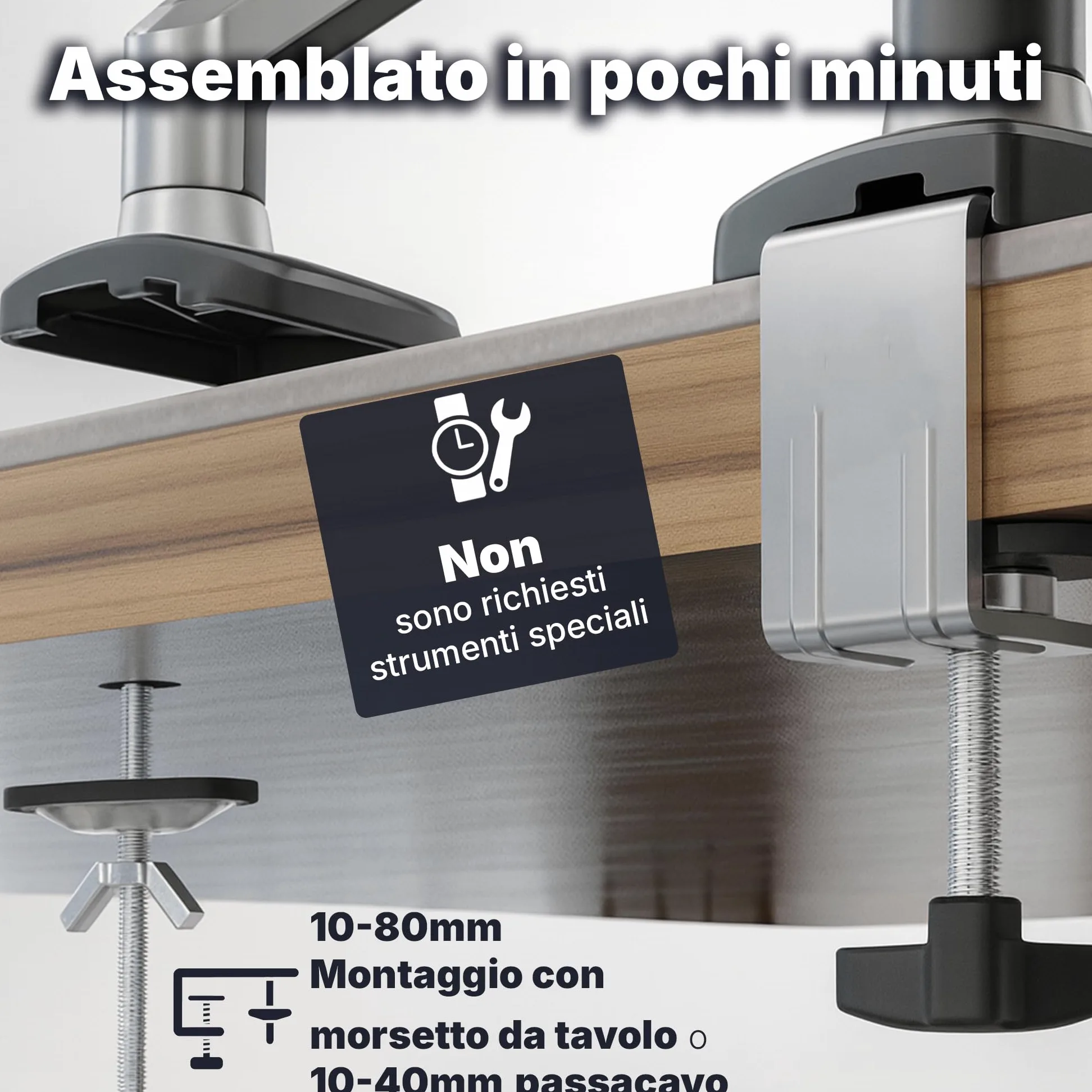 3IDEE Supporto 1 monitor da scrivania per monitor 17-32 pollici - regolabile in altezza, stabile fino a 9 kg - design sottile in alluminio - inclinabile, ruotabile, orientabile - VESA 75x75 e 100x100