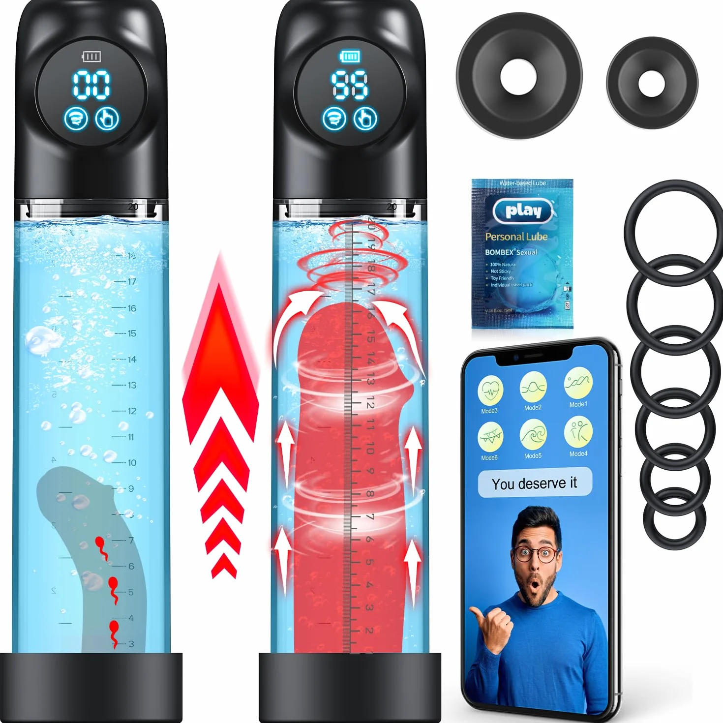 Masturbatore Uomo Pompa Pene Pump APP - Sex Toy Elettrica per Allungamento Pene Maschile