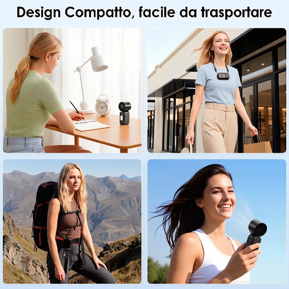 Mini Ventilatore Portatile USB Ricaricabile con Raffreddamento a Ghiaccio & 199 Velocità, Ventilatori Portatili LED - 3600mAh, Potente Ventilatore a Mano 17000 RPM, per Viso, Viaggio, Esterno (Nero)