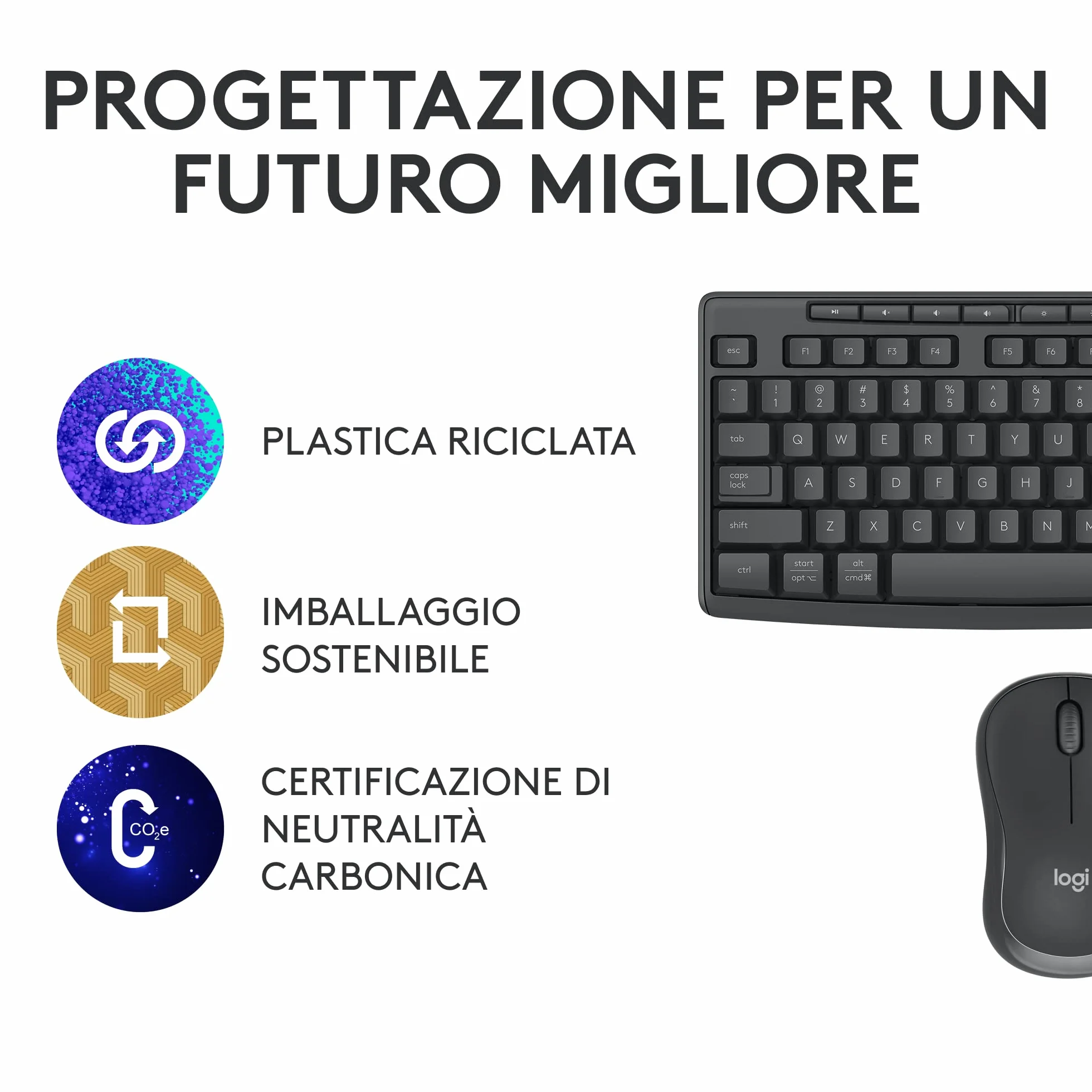 Logitech MK370 Combo for Business, Tastiera e Mouse Wireless Full-Size, ricevitore USB Logi Bolt Sicuro, Bluetooth, Certificazione Globale Windows/Mac/Chrome, Linux, Italiano QWERTY - Grigio