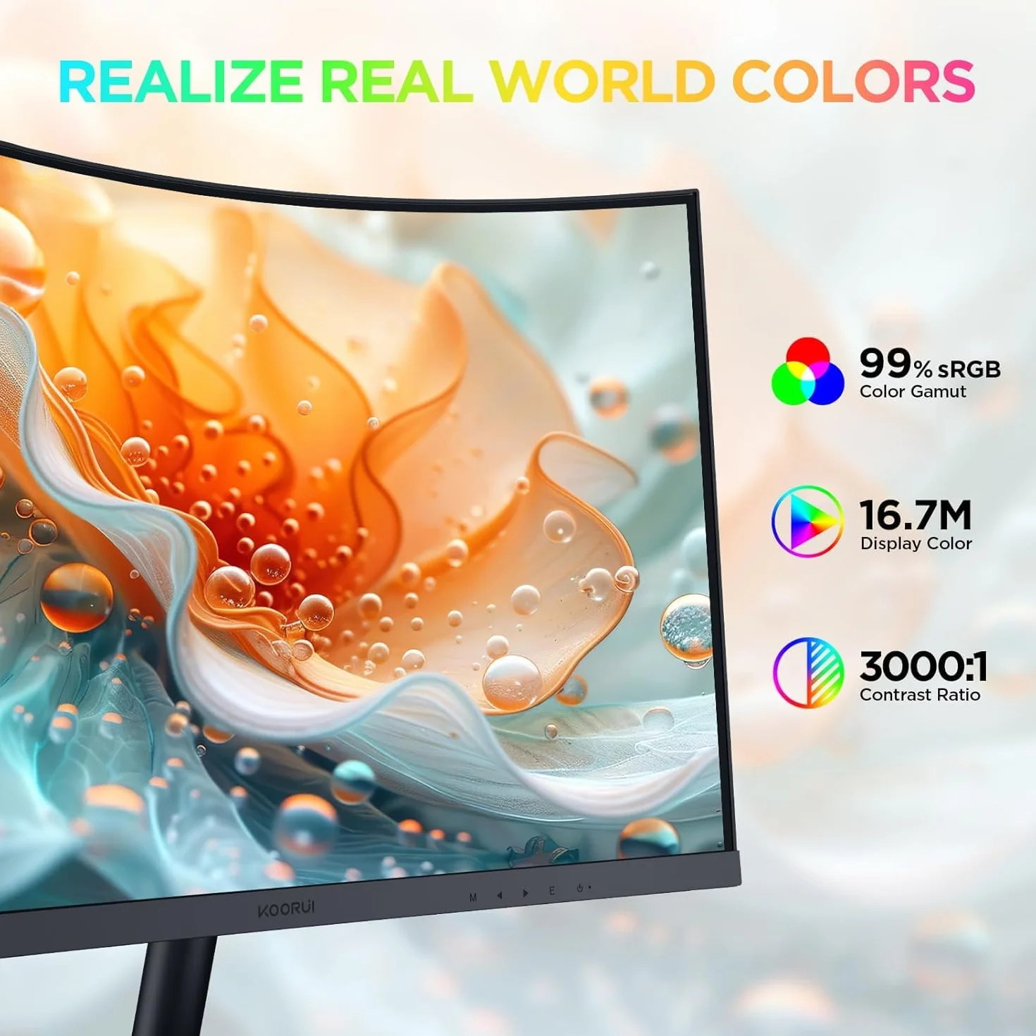 KOORUI Monitor 27 Pollici Curvo (1500R), Full HD (1920x1080), VA, 144 Hz, 5 ms, HDMI, VGA, Gaming Monitor, Eye Saver Mode, Flicker Safe, Nero, 27N5CA
