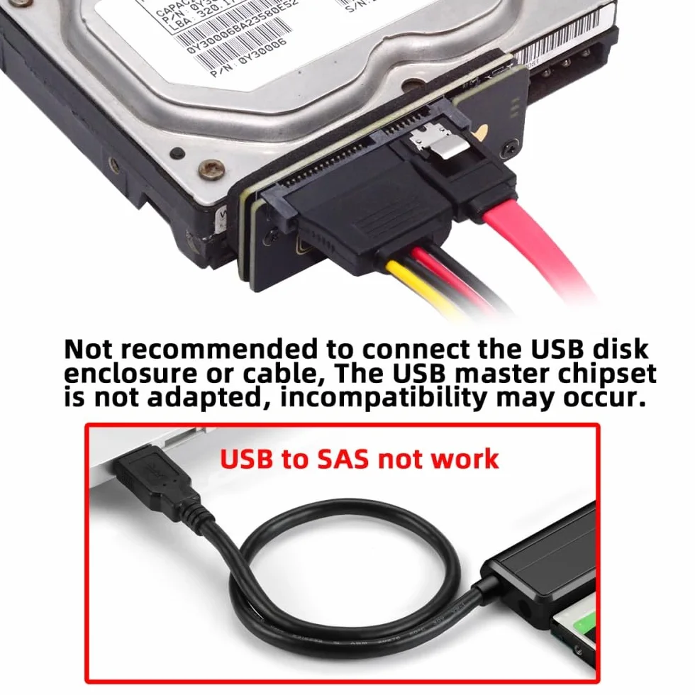 cablecc Adattatore RAID SAS-SATA 29 pin SFF-8482 a 7+15 unità disco rigido 22 pin con chipset e porta di alimentazione
