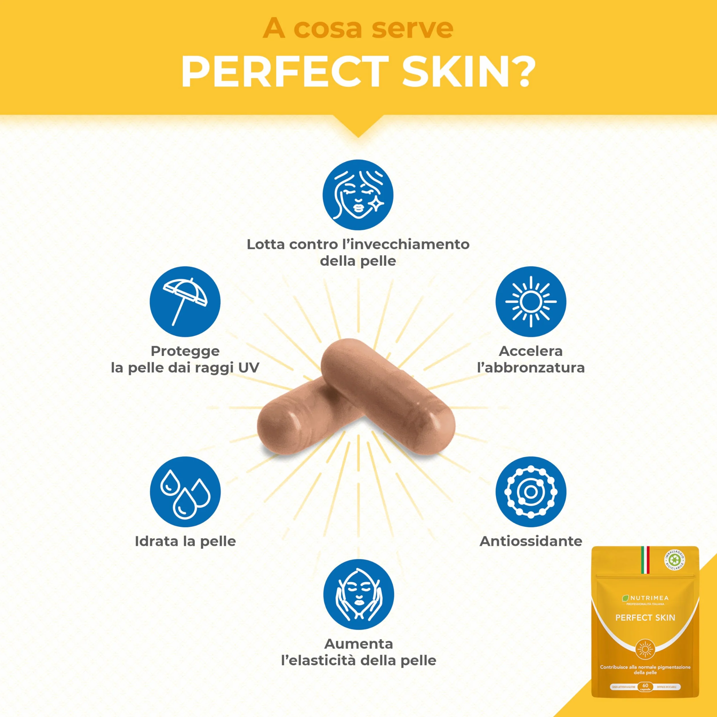 Nutrimea Perfect Skin Betacarotene Integratore Abbronzatura 60 Capsule