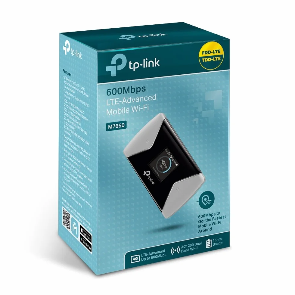 TP-Link M7650 Mobile Router Wi-Fi Dual-Band AC1200Mbps 4G+ LTE Cat11 600Mbps SIM Card Display a Colori