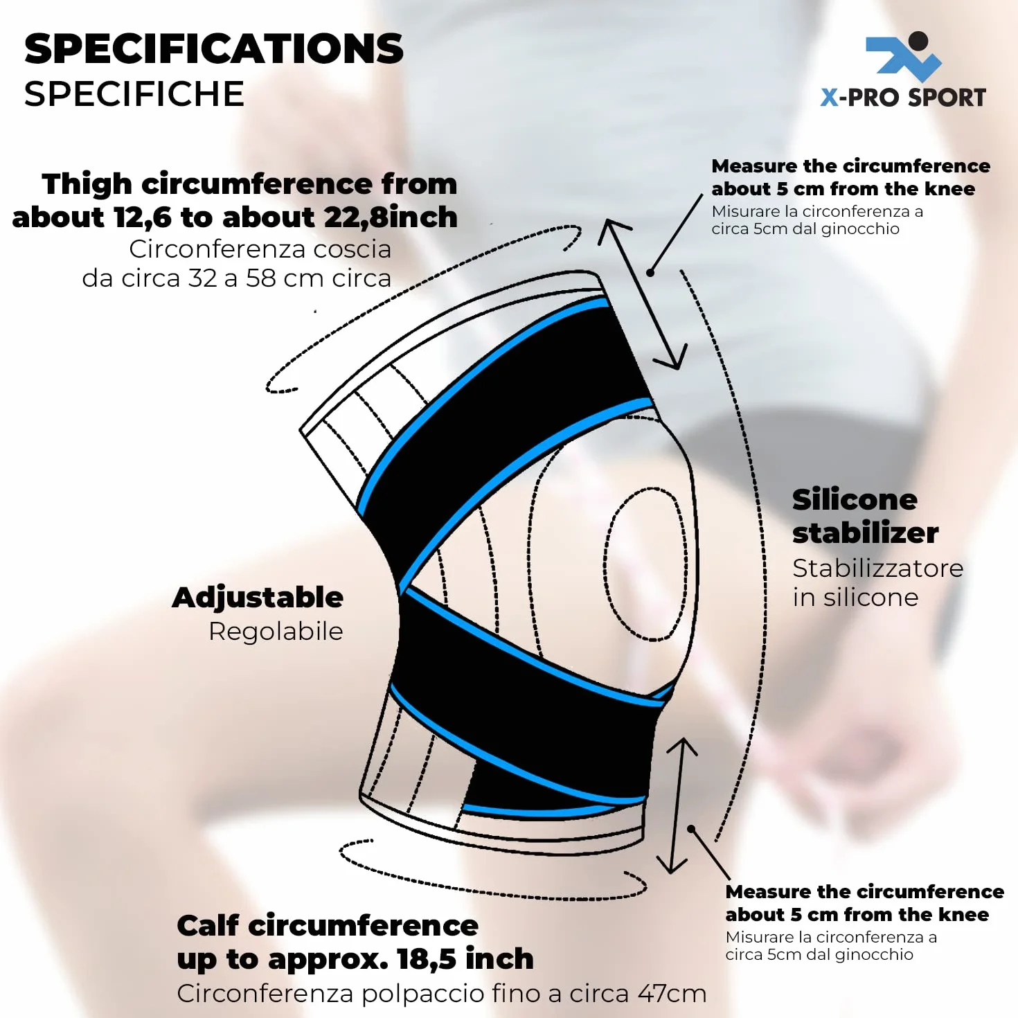 Tutore Ginocchio X-Pro Sport Ginocchiera Rotulea Regolabile Supporto Menisco Legamenti Crociati