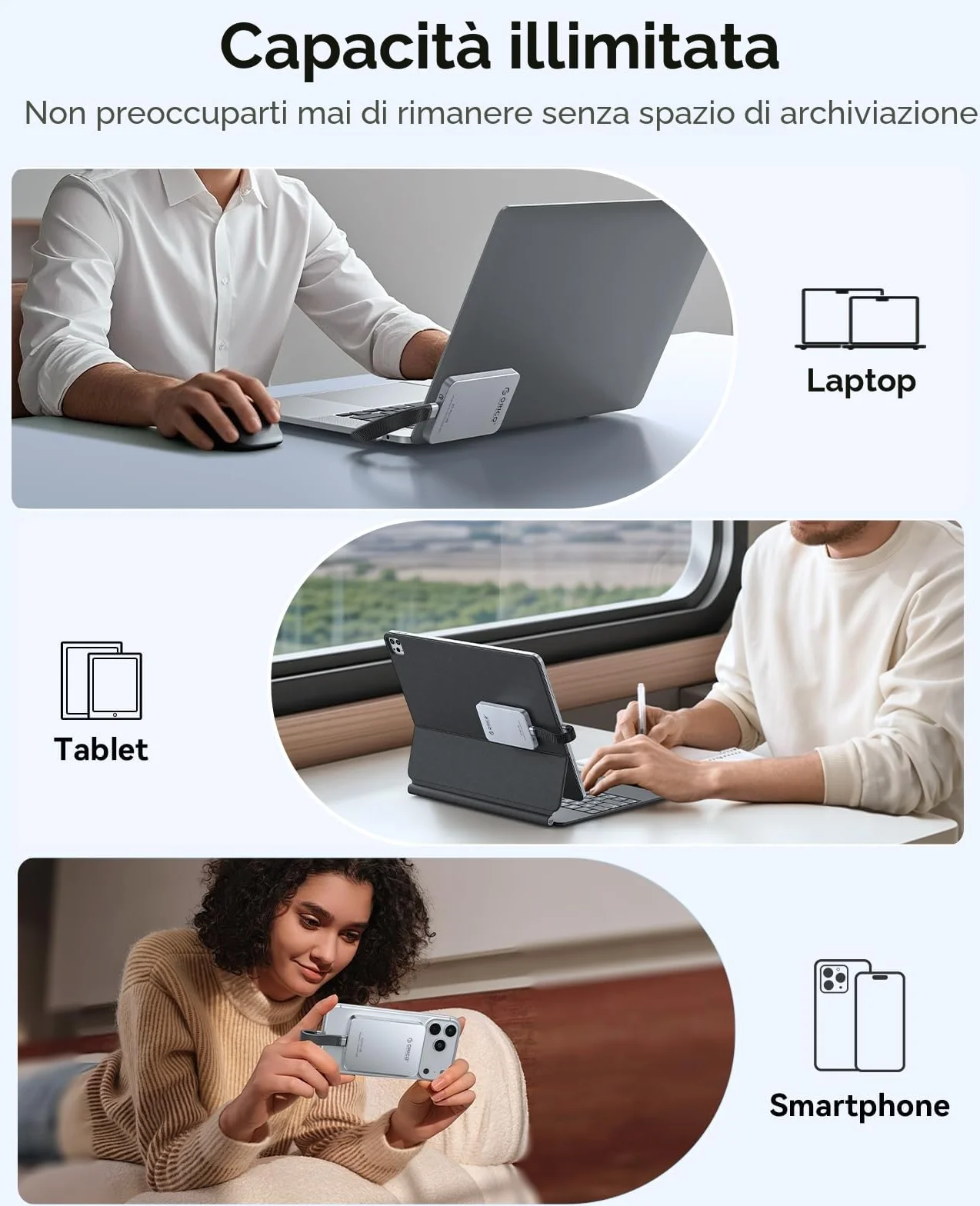ORICO 480GB SSD esterno magnetico, in lega di alluminio, fino a 460MB/s, hard disk esterno ssd, espandi lo storage per iPhone 17 Pro Max, compatibile con MagSafe, smartphone USB‑C – K5MINI