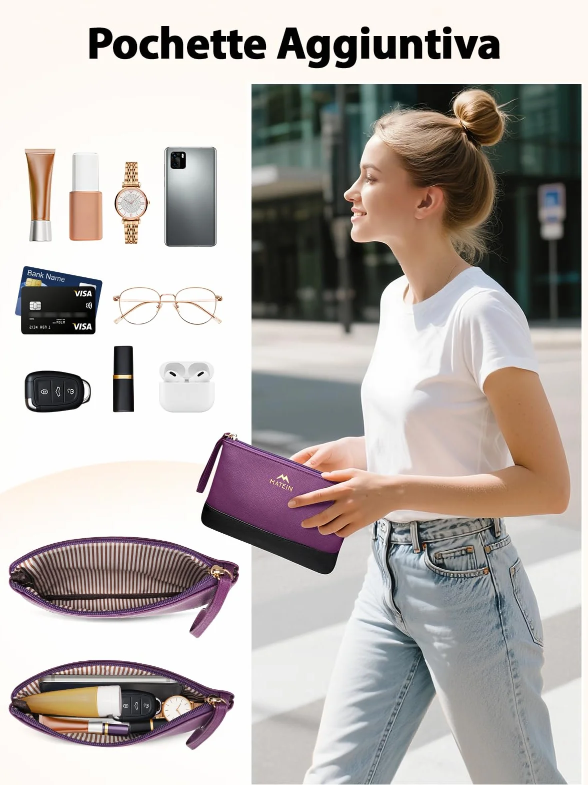 MATEIN Borsa Porta PC Donna con Scomparto Pranzo Isolato, 15,6 Pollici Grande Borsa Tote Elegante con Porta Pranzo, Pochette Impermeabile, Antifurto, per Lavoro Viaggio e Università, Viola