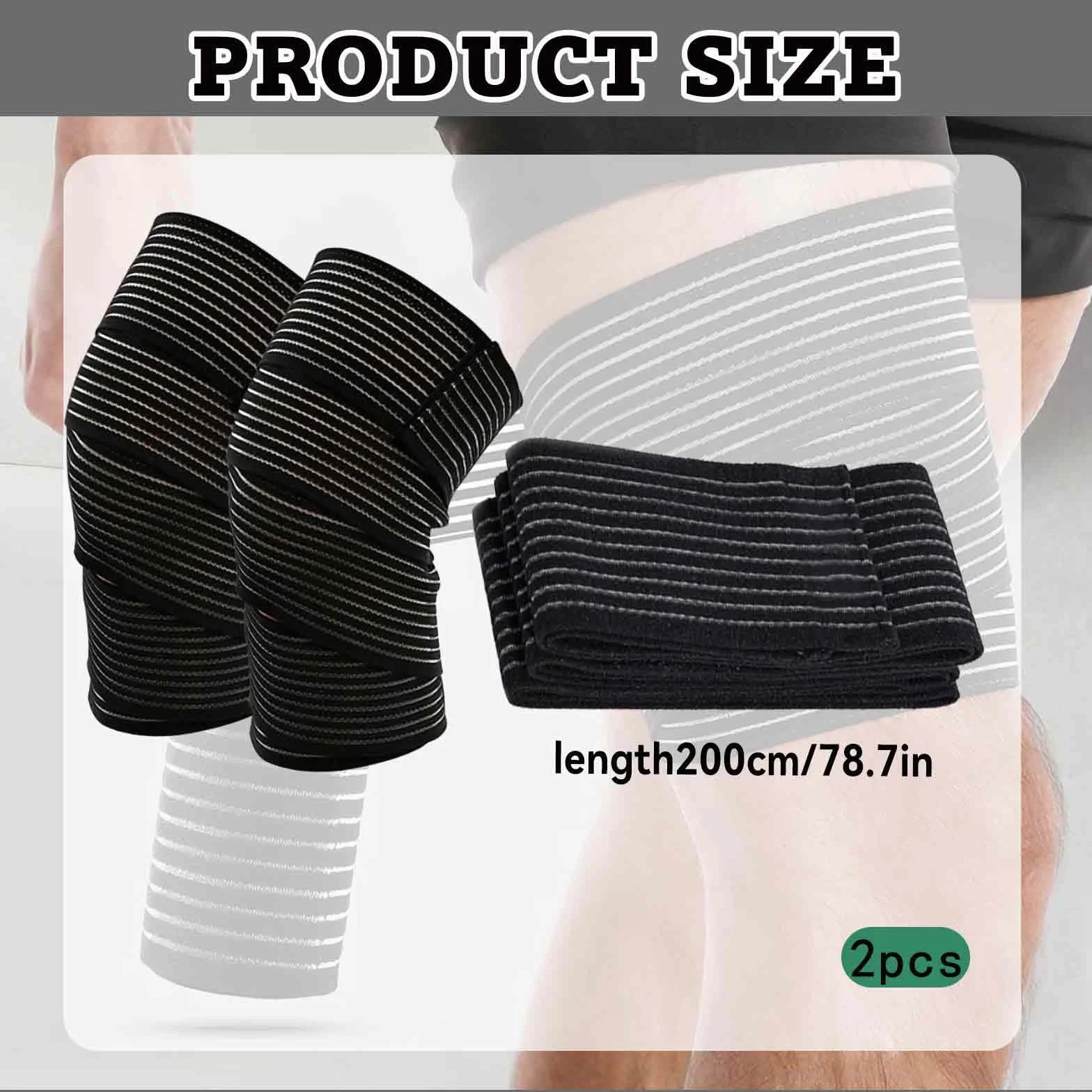 Fascia Elastica Coscia 200CM in Nylon – Benda Compressiva Sportiva con Chiusura a Strappo, Regolabile, Traspirante, Nero (2 Pezzi)