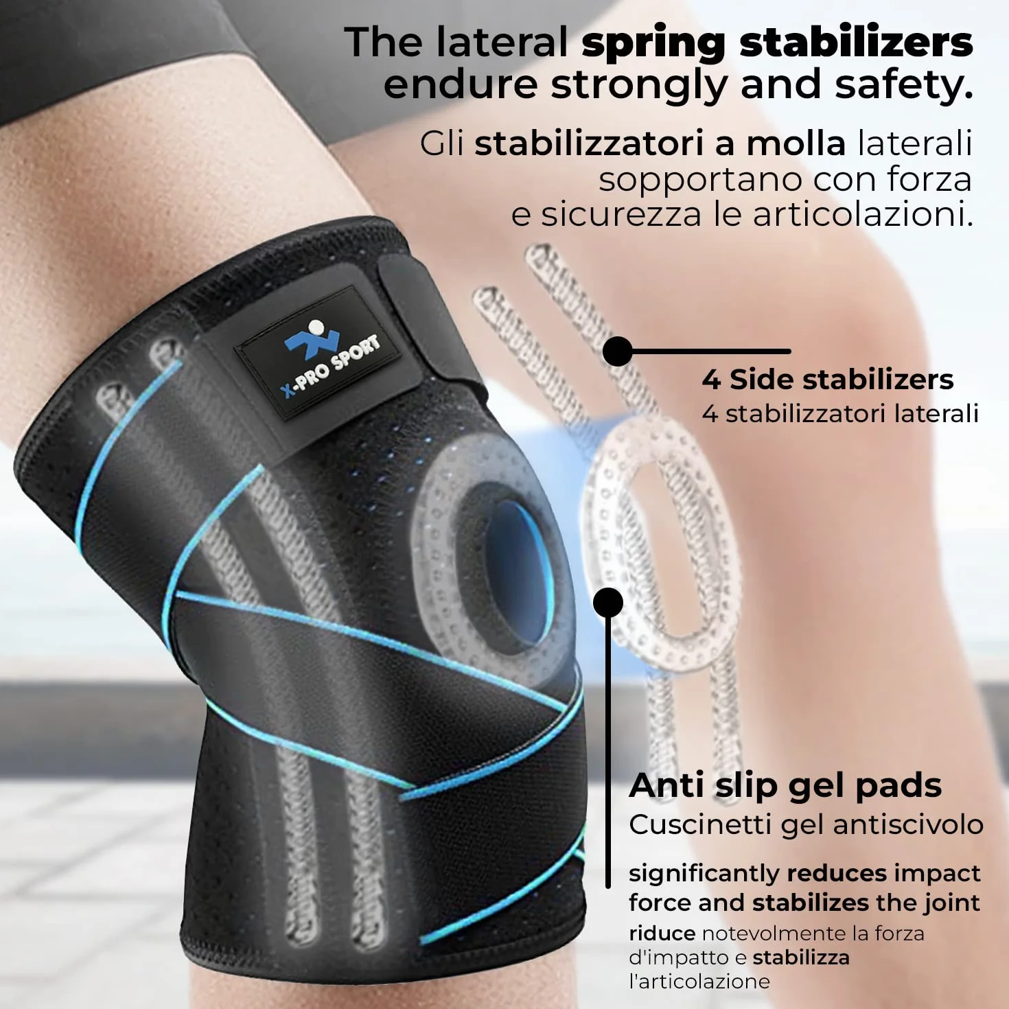 Tutore Ginocchio X-Pro Sport Ginocchiera Rotulea Regolabile Supporto Menisco Legamenti Crociati