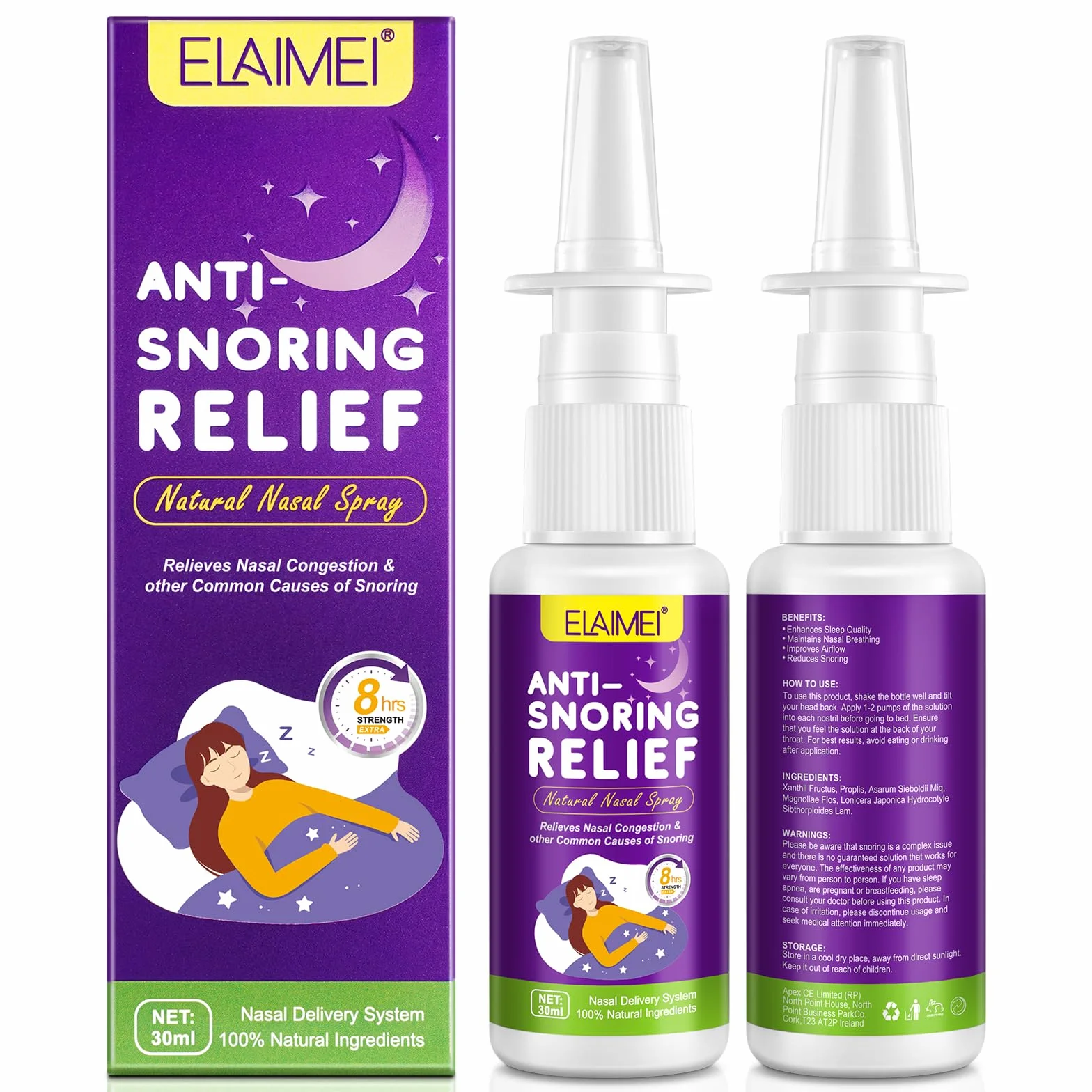 Spray Naturale Antirussamento 30Ml, Spray Nasale, Aiuto Per Il Russare, Migliora La Respirazione