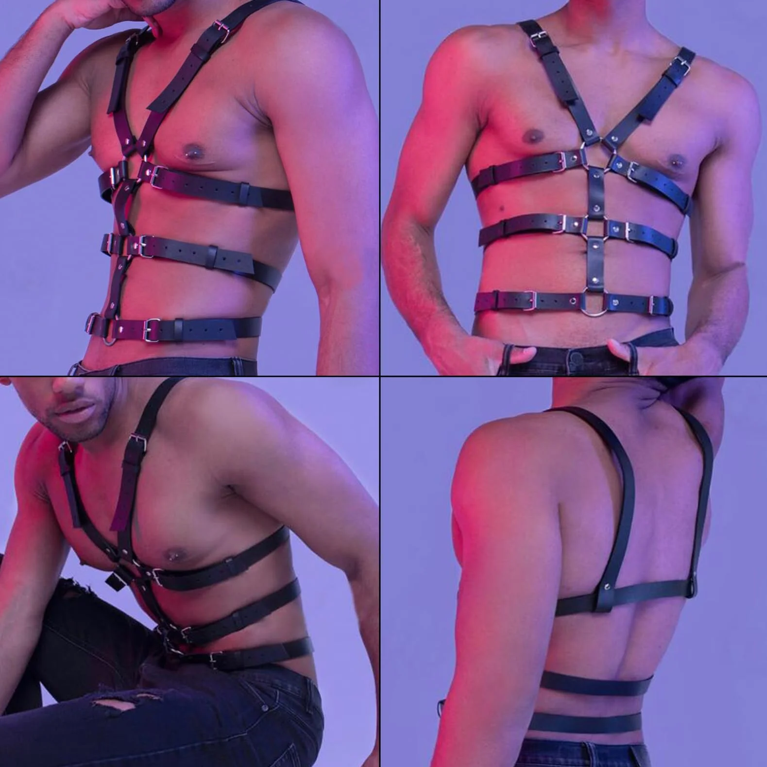 Gay Harness Uomo Imbracatura Pettorale Regolabile Leather Nero Sexy Biancheria Intima Cosplay