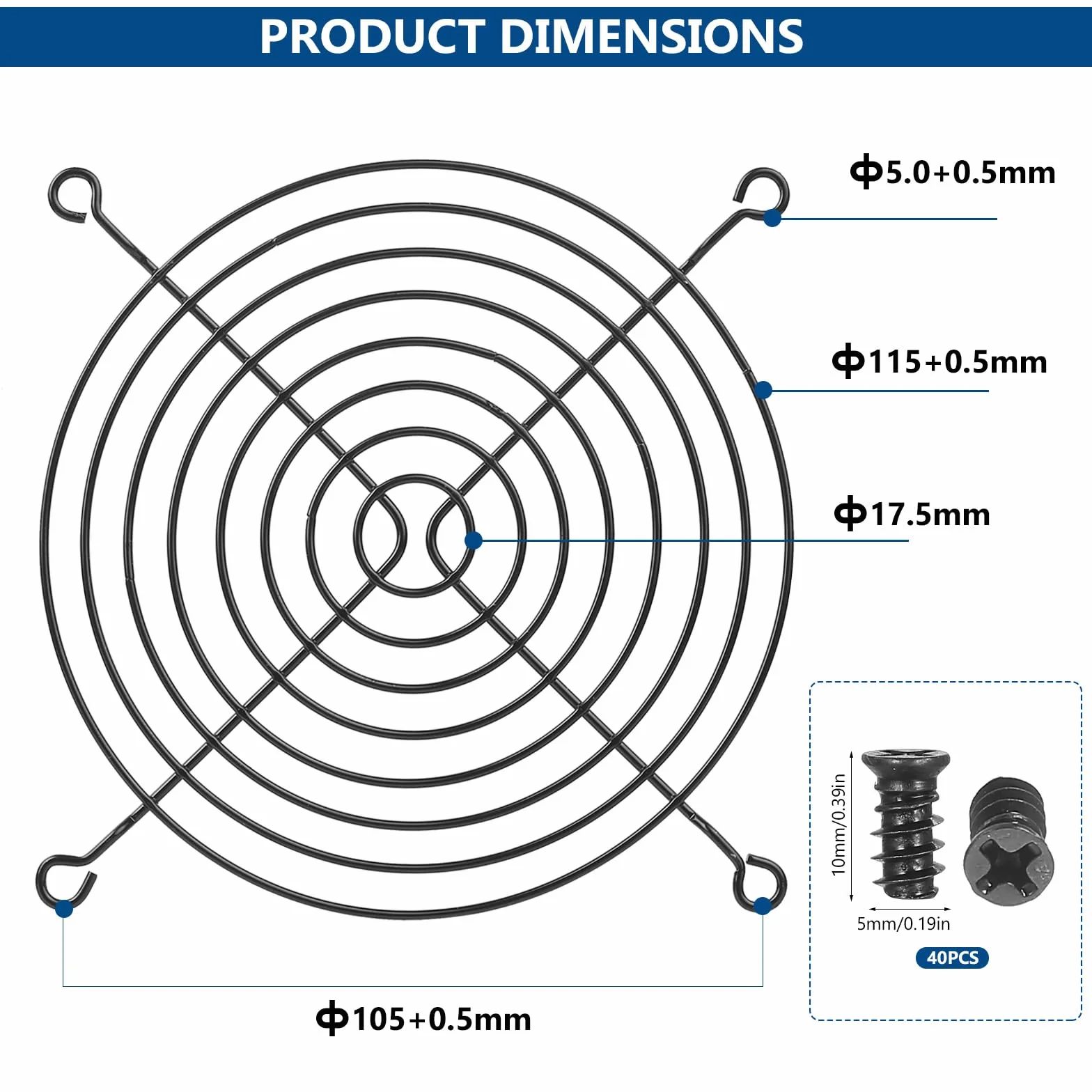 10 Pz Griglie per Ventole120 mm, Griglie Protettive Protezioni per Dita, Griglia Metalliche per Ventole CPU 120x120 mm, computer, progetti fai da te, con 40 viti