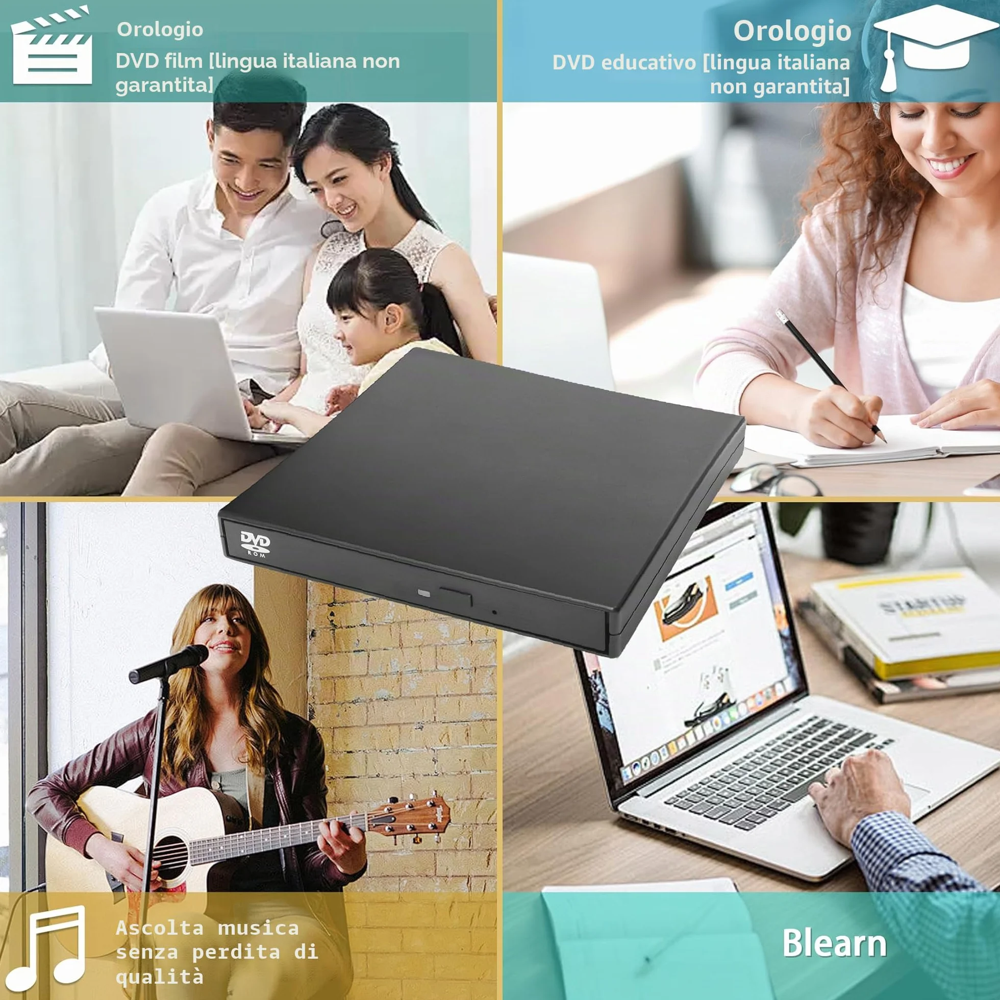 YAODHAOD Unità CD DVD esterna, USB 2.0 portatile, lettore CD RW, lettore DVD per computer portatile, PC desktop Mac, Windows 11/10/8/7, Mac, Linux OS