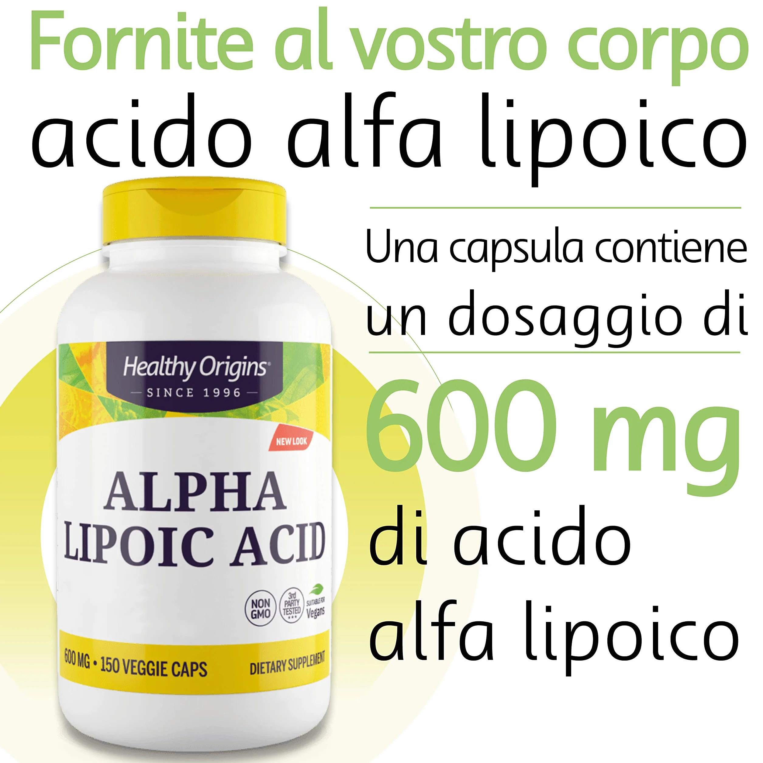 Healthy Origins Alpha Lipoic Acid 600 mg Depot 150 Capsule Senza Glutine