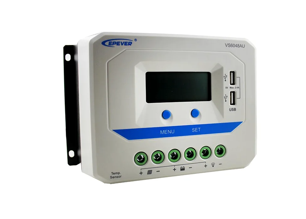 Regolatore di carica solare EPEVER PWM ViewStar serie VS-AU Regolatore di carica 10-60A, 12V/24/36/48VDC con display LCD e 2 porte USB, messa a terra positiva comune