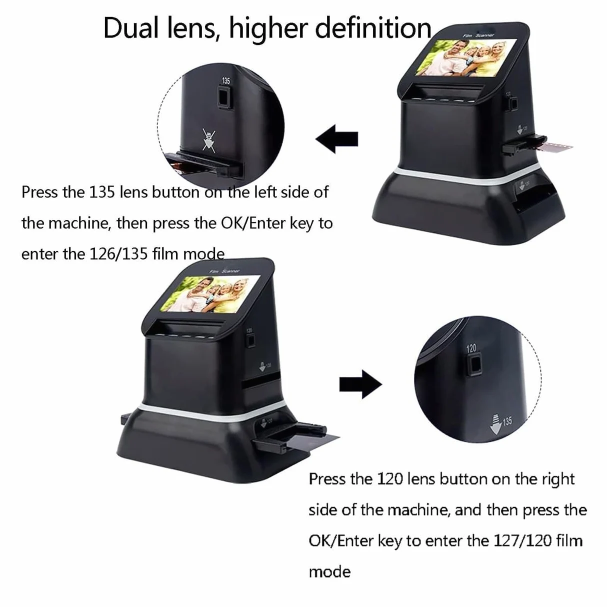 Scanner Digitale per Pellicole, Alta Risoluzione 120, Supporta 5 Formati Di Pellicola 120, Schermo Lcd 1080p, Converte Negativi E Diapositive Da 35mm, 135, 126 E 127 in Jpeg Digitale