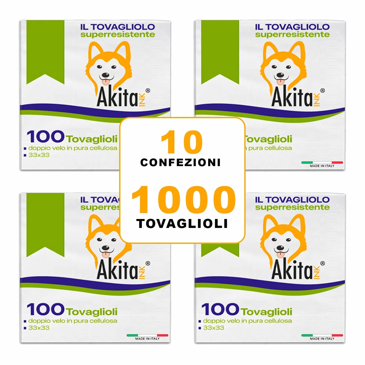 Tovaglioli doppio velo 1000, 10 Confezioni da 100, Pura Cellulosa Certificata FSC, Made in Italy