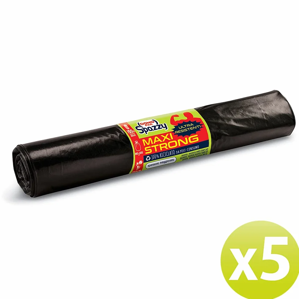Domopak Spazzy Sacchi Nettezza Maxi Strong Condominiale 150 Lt Nero 5 Confezioni da 10 Pezzi
