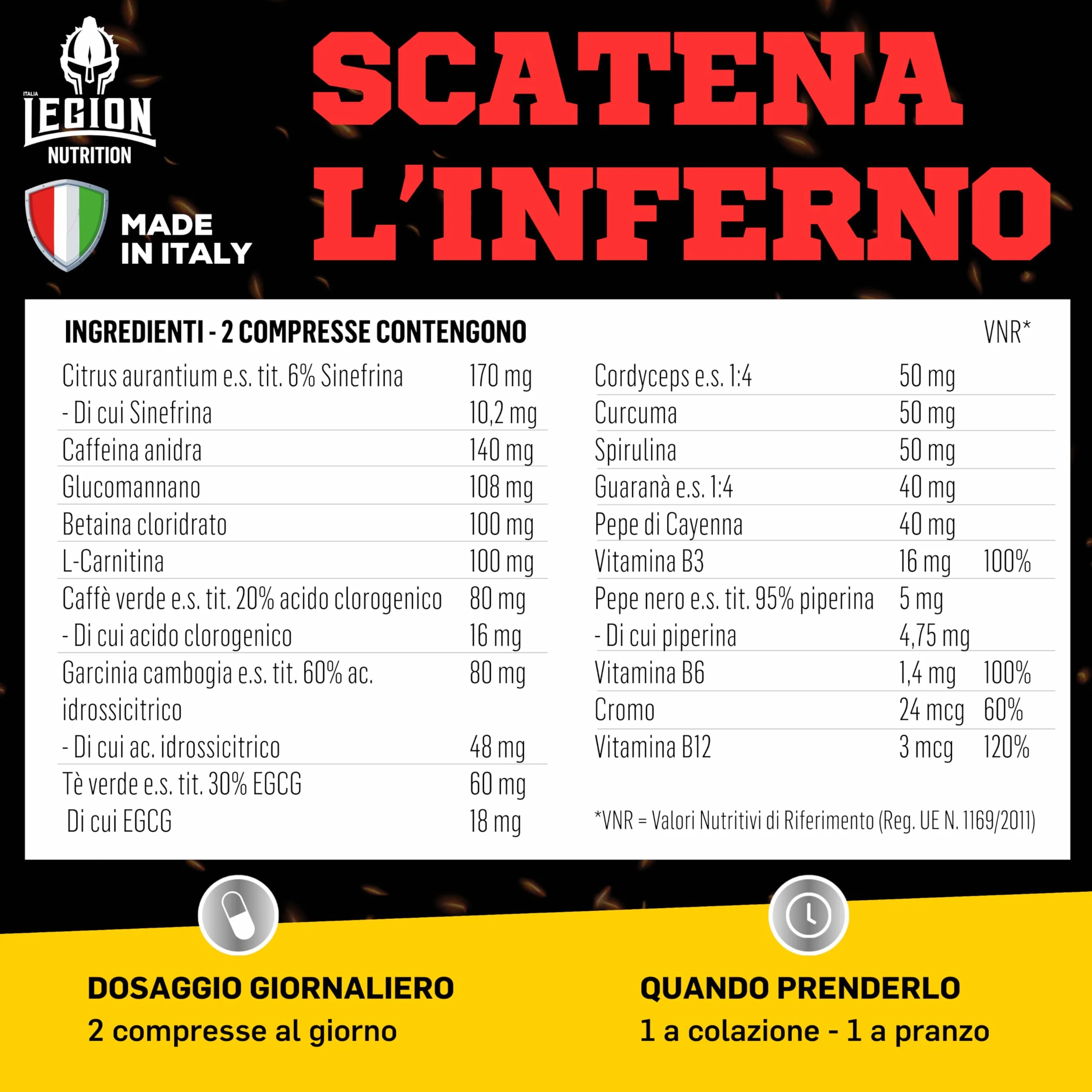 Legion Nutrition Integratore Alimentare Sostegno Metabolico 120 cpr Caffeina Sinefrina Carnitina Glucomannano