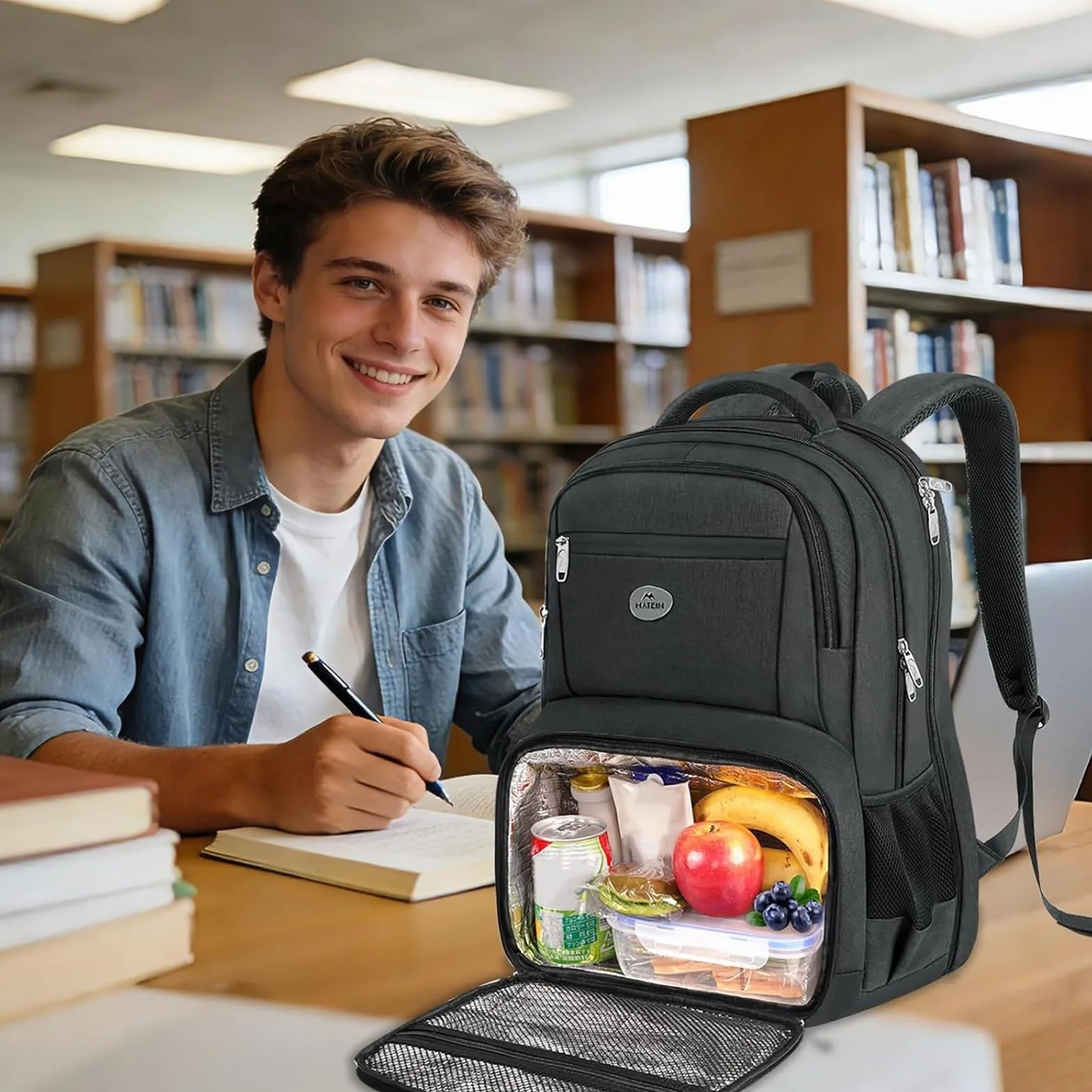 MATEIN Zaino Porta PC Porta Pranzo Termico, Zaino PC 17 Pollici Impermeabile Borsa Frigo Pranzo Ufficio, Zaini da Viaggio Donna Uomo Università Lavoro Picnic per Laptop Backpack Antifurto, Nero