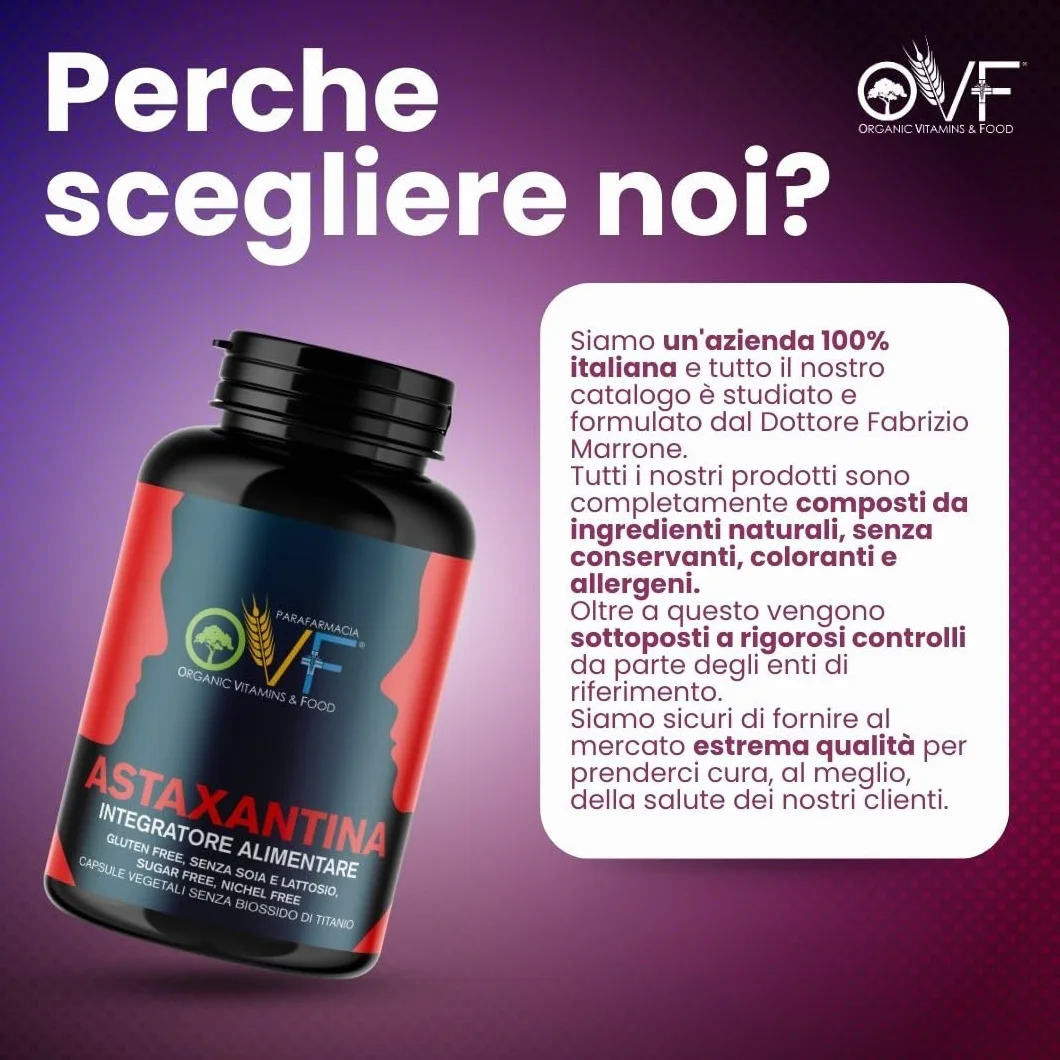 OVF Astaxantina Naturale 8mg per Capsula 90 capsule Antiossidante Haematococcus Pluvialis