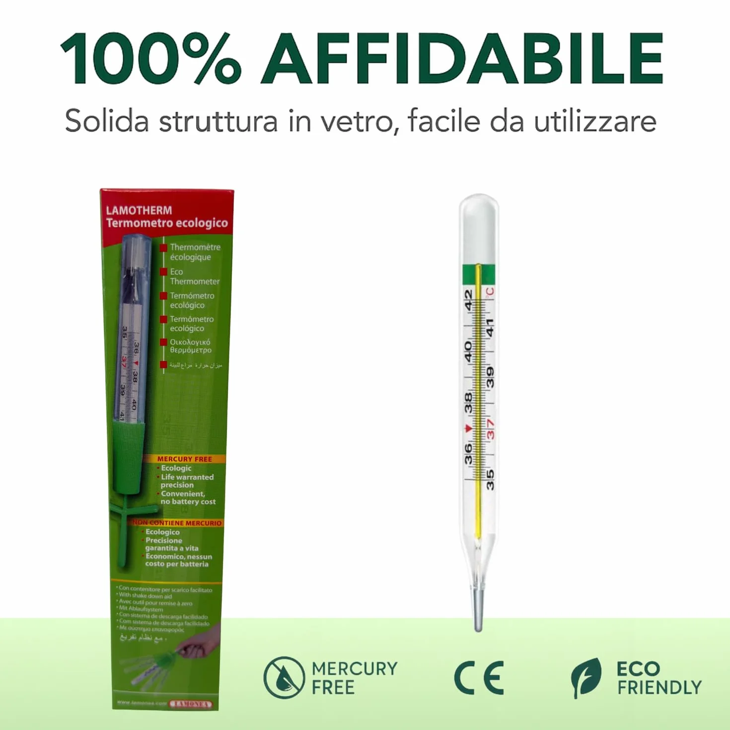 Lamotherm Termometro Ecologico al Gallio per febbre MC-10, Certificato CE, Misuratore Temperatura Corporea Senza Mercurio