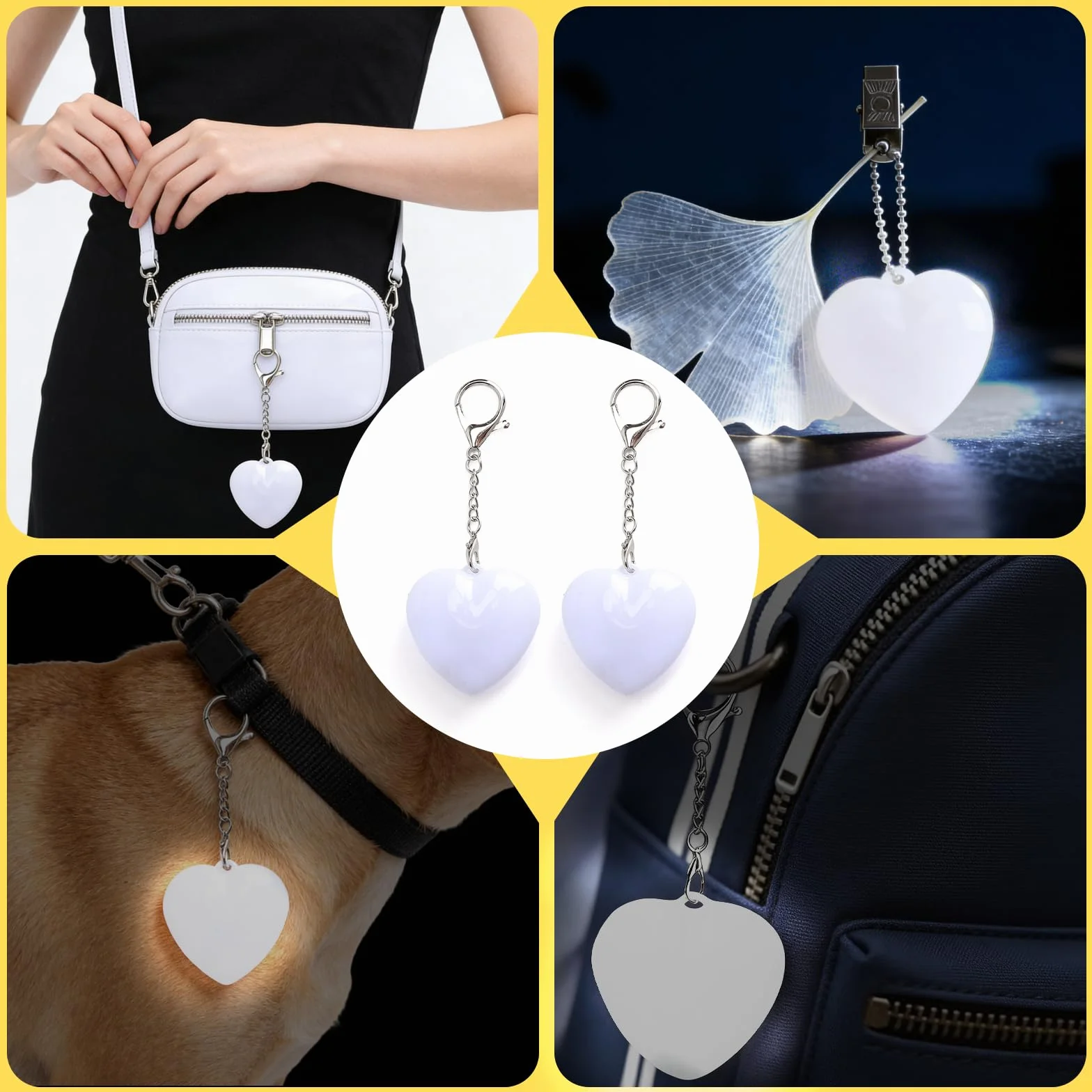 TNSLAND 2 Pezzi Luce per Borsa LED a Forma di Cuore, Mini Lampada Touch Ricaricabile USB, Luce Interna Borsa per Trovare Chiavi, Accessorio Portatile Donna, Luces per Viaggio, Regalo Donna Amica Mamma