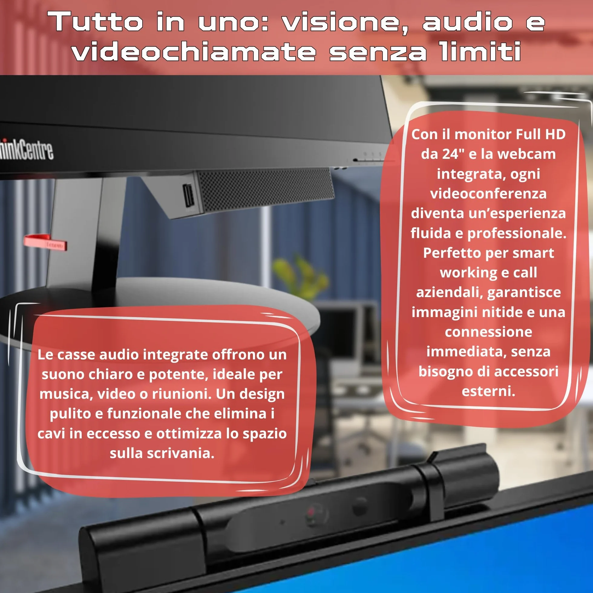 Lenovo ThinkCentre TIO24 24" Full HD Intel Core i7 3.60 GHz 16 GB 512 GB SSD Webcam Win 11 Pro Ricondizionato